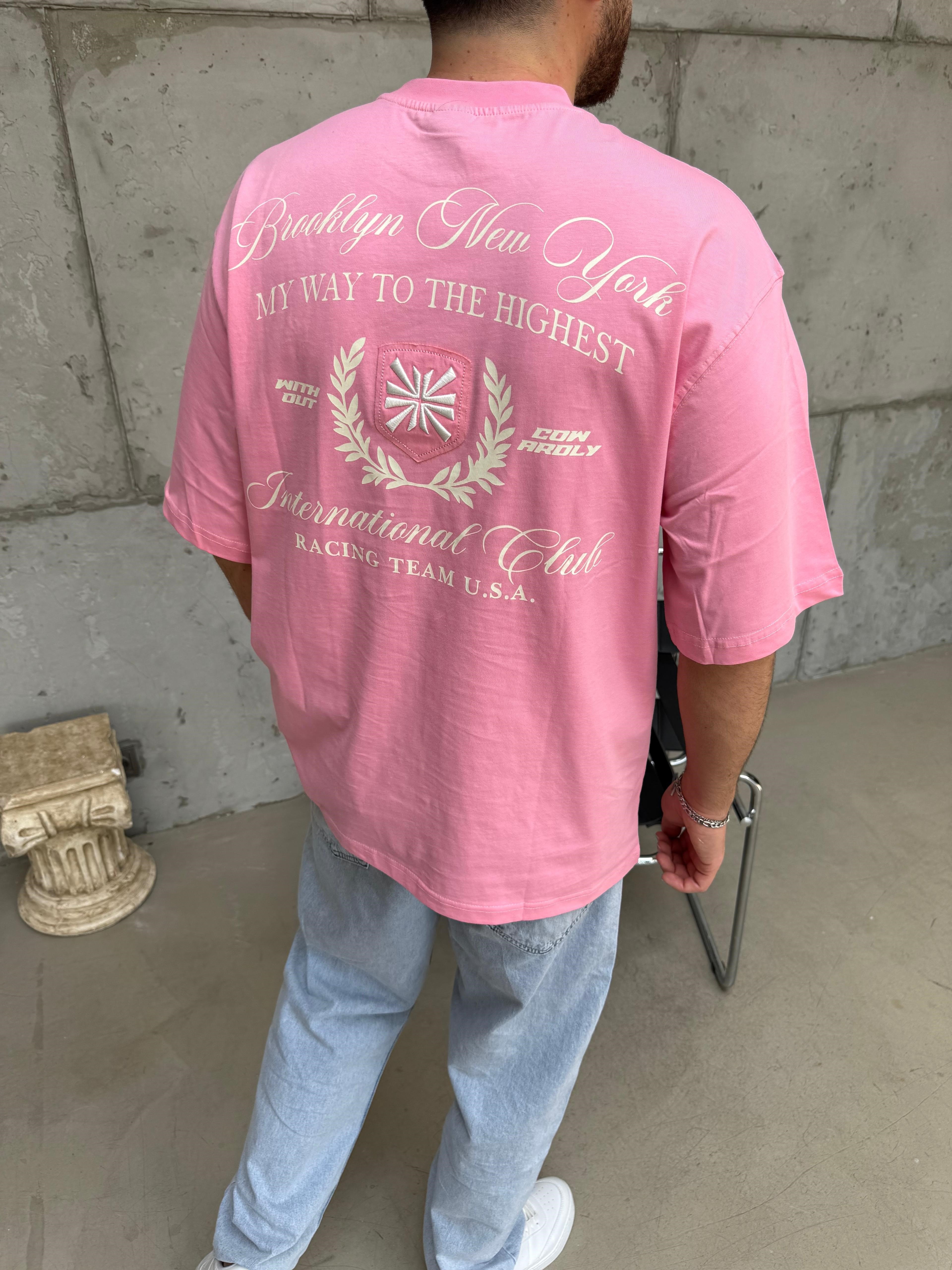 El Yazı Detay Oversize T-Shirt Pembe