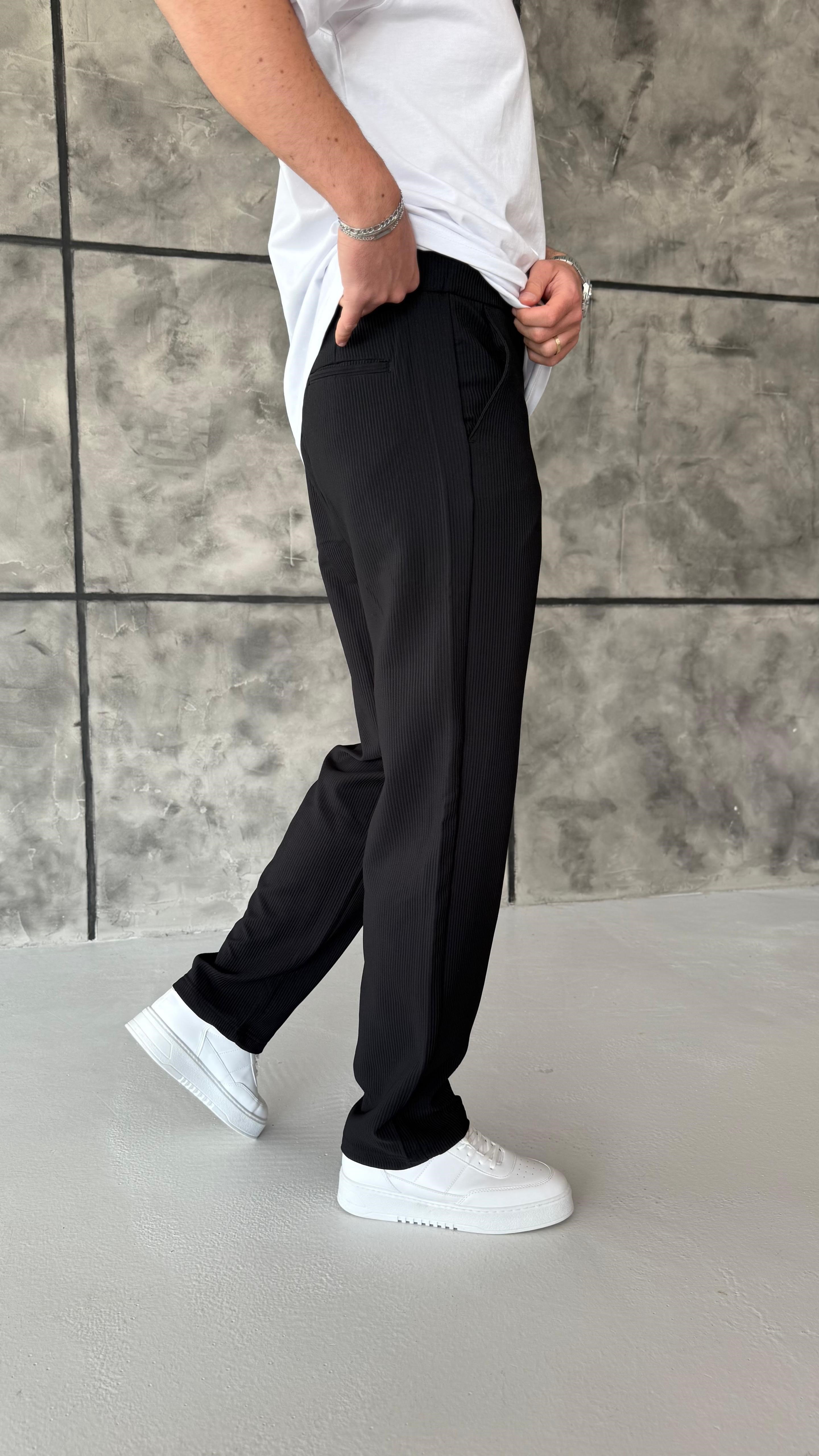 Fitilli Baggy Pantolon Siyah