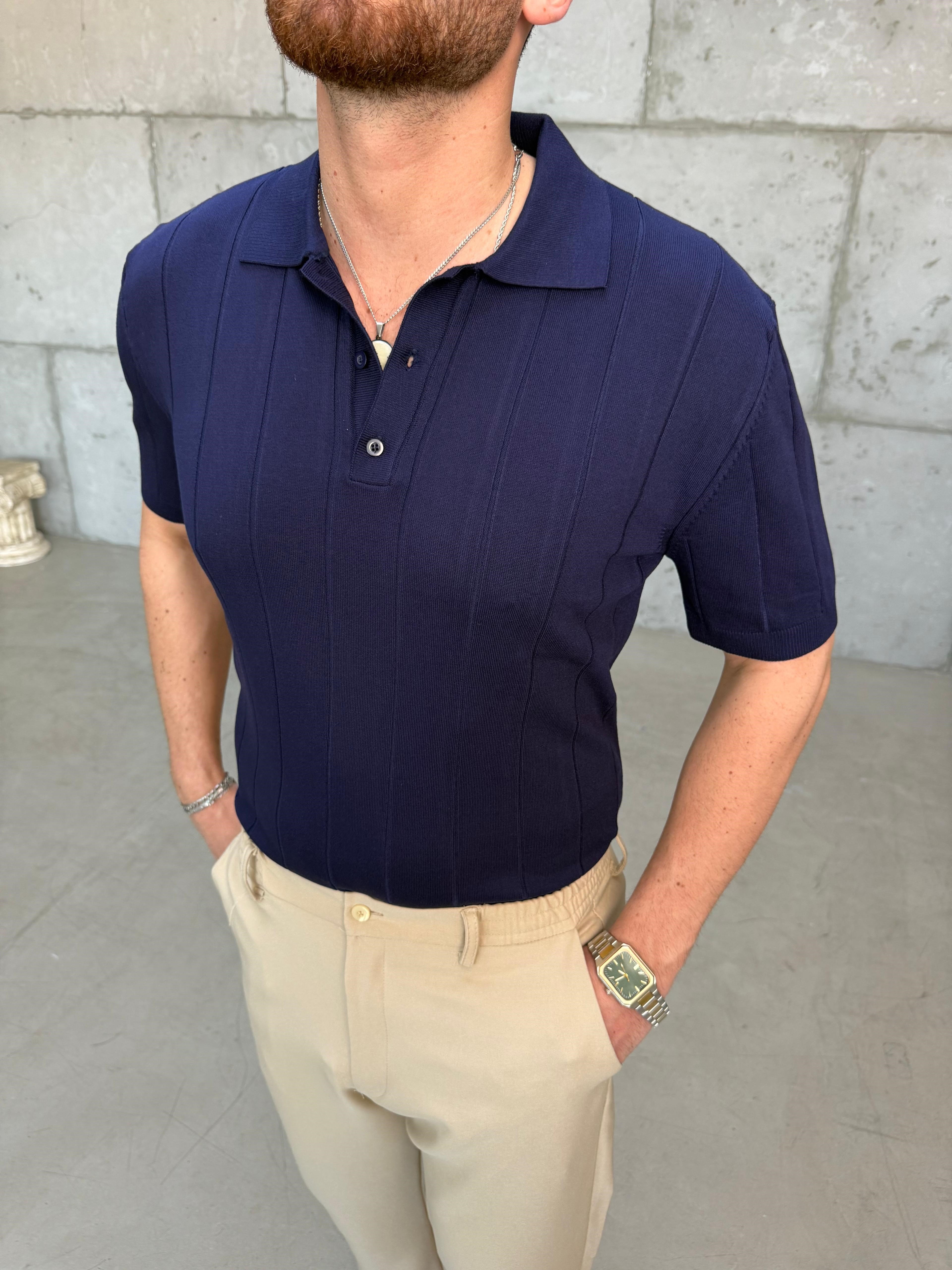 Fitilli Polo Yaka T-Shirt Lacivert