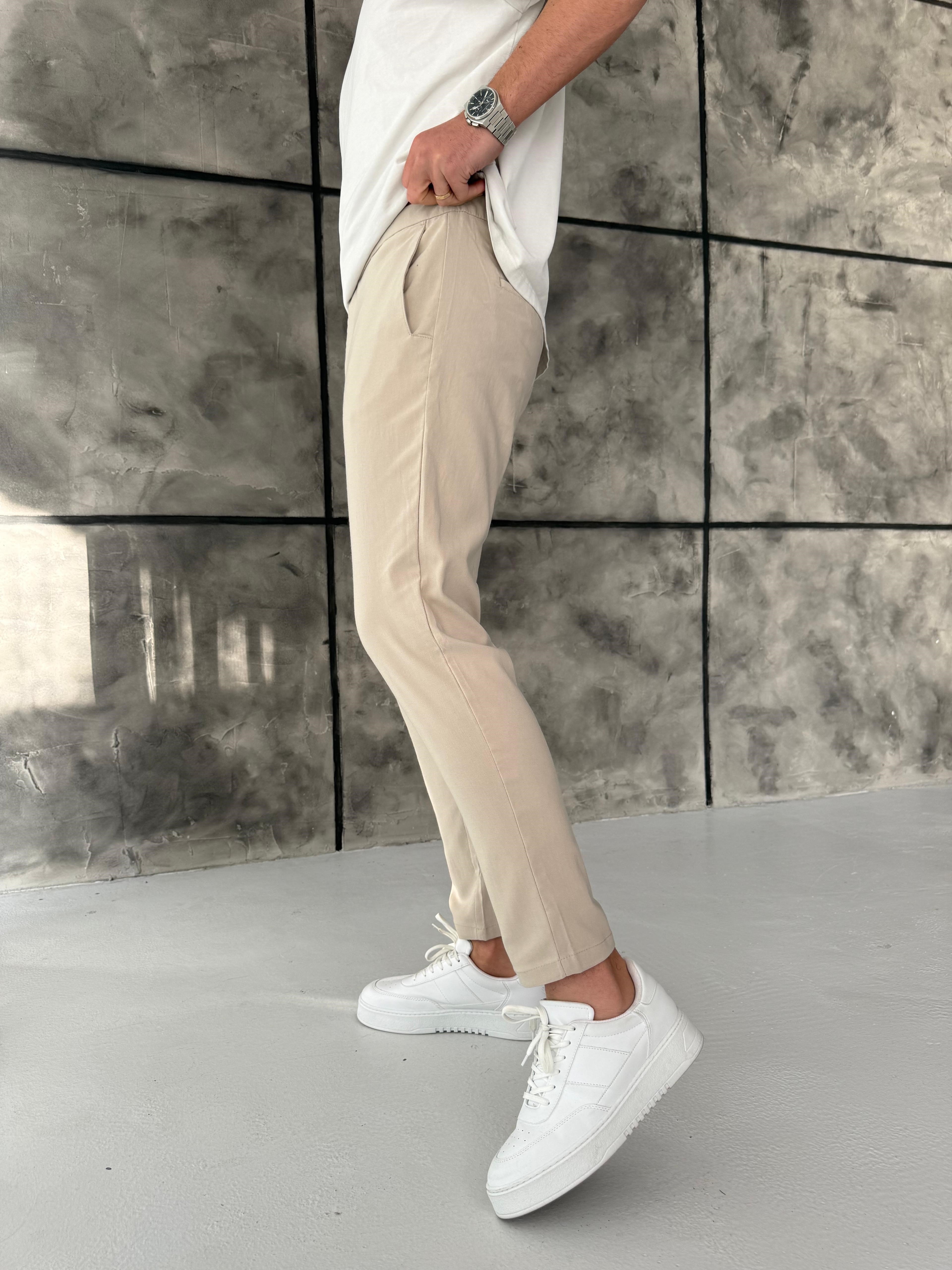 Full Likralı Jogger Kumaş Pantolon Bej