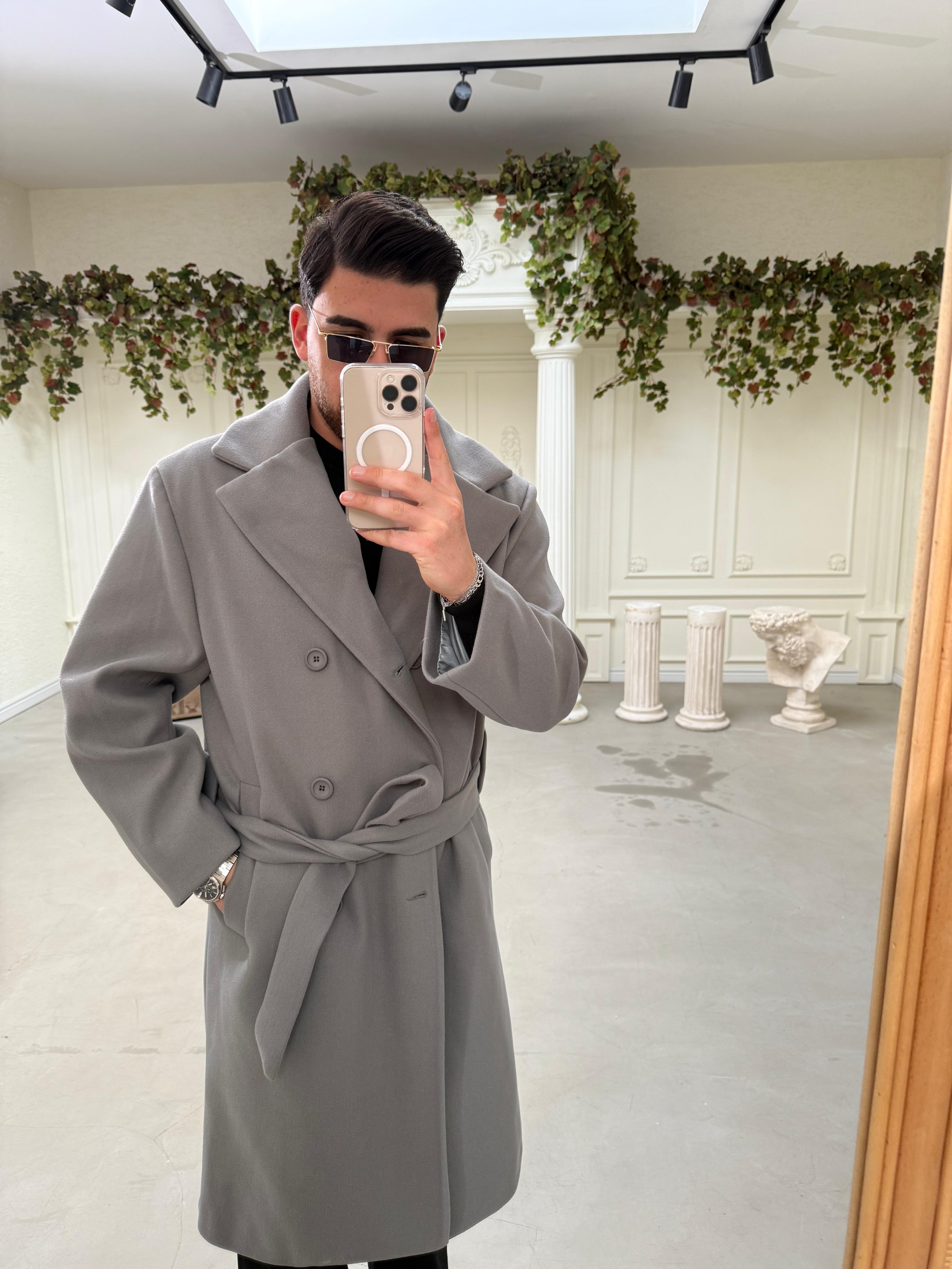 Gri Oversize Kaşe Kaban