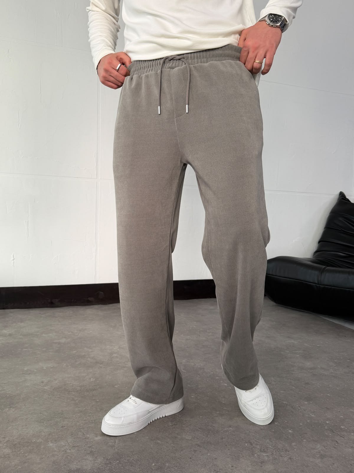 Gri Premium Dokulu Pantolon