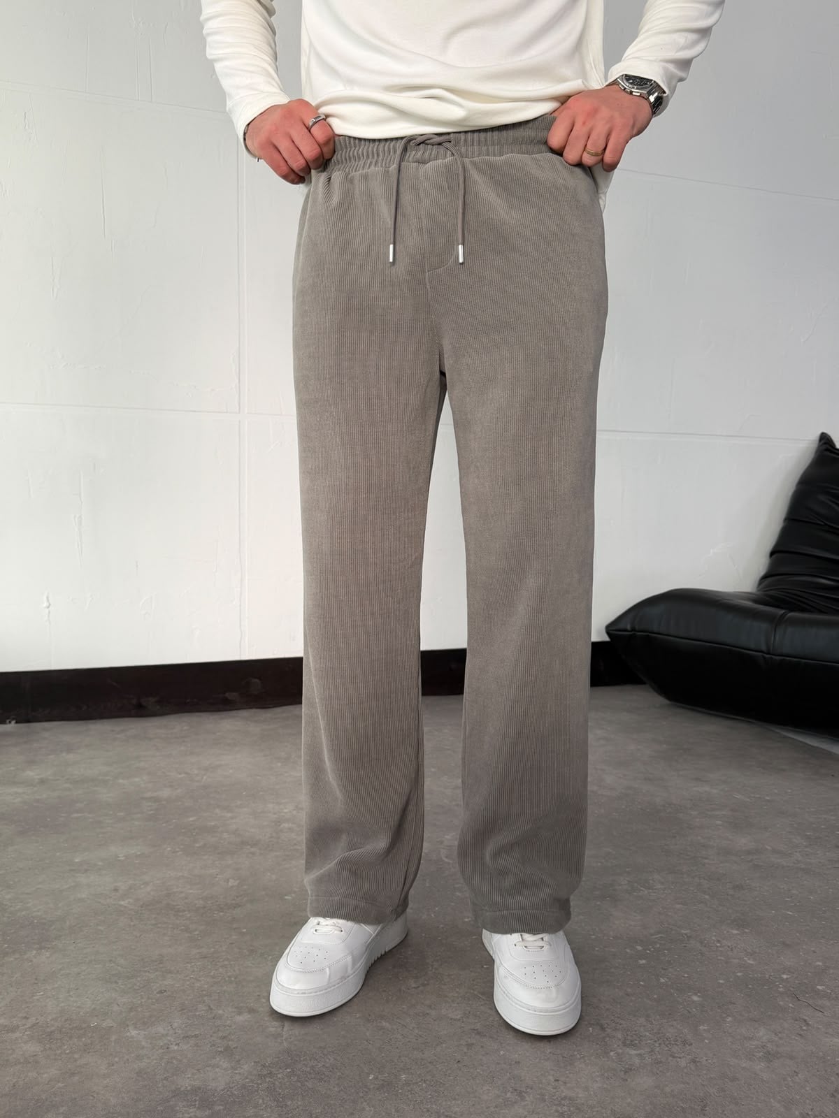 Gri Premium Dokulu Pantolon