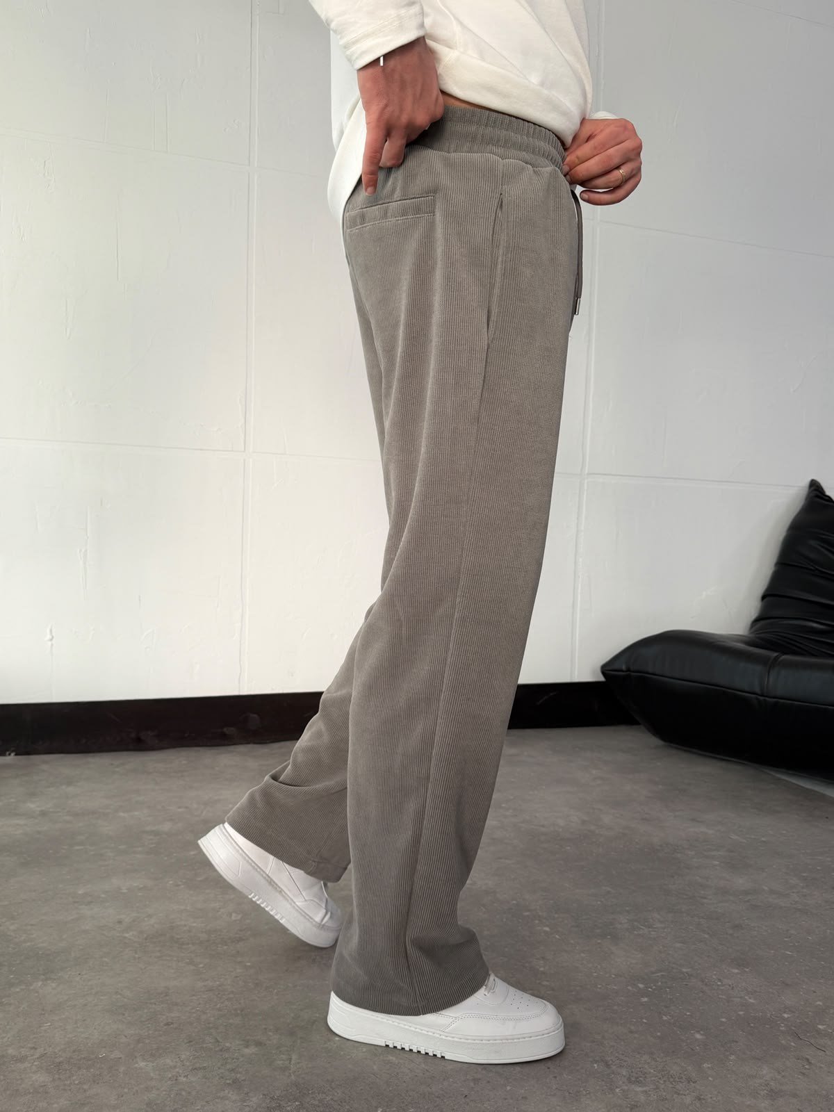 Gri Premium Dokulu Pantolon