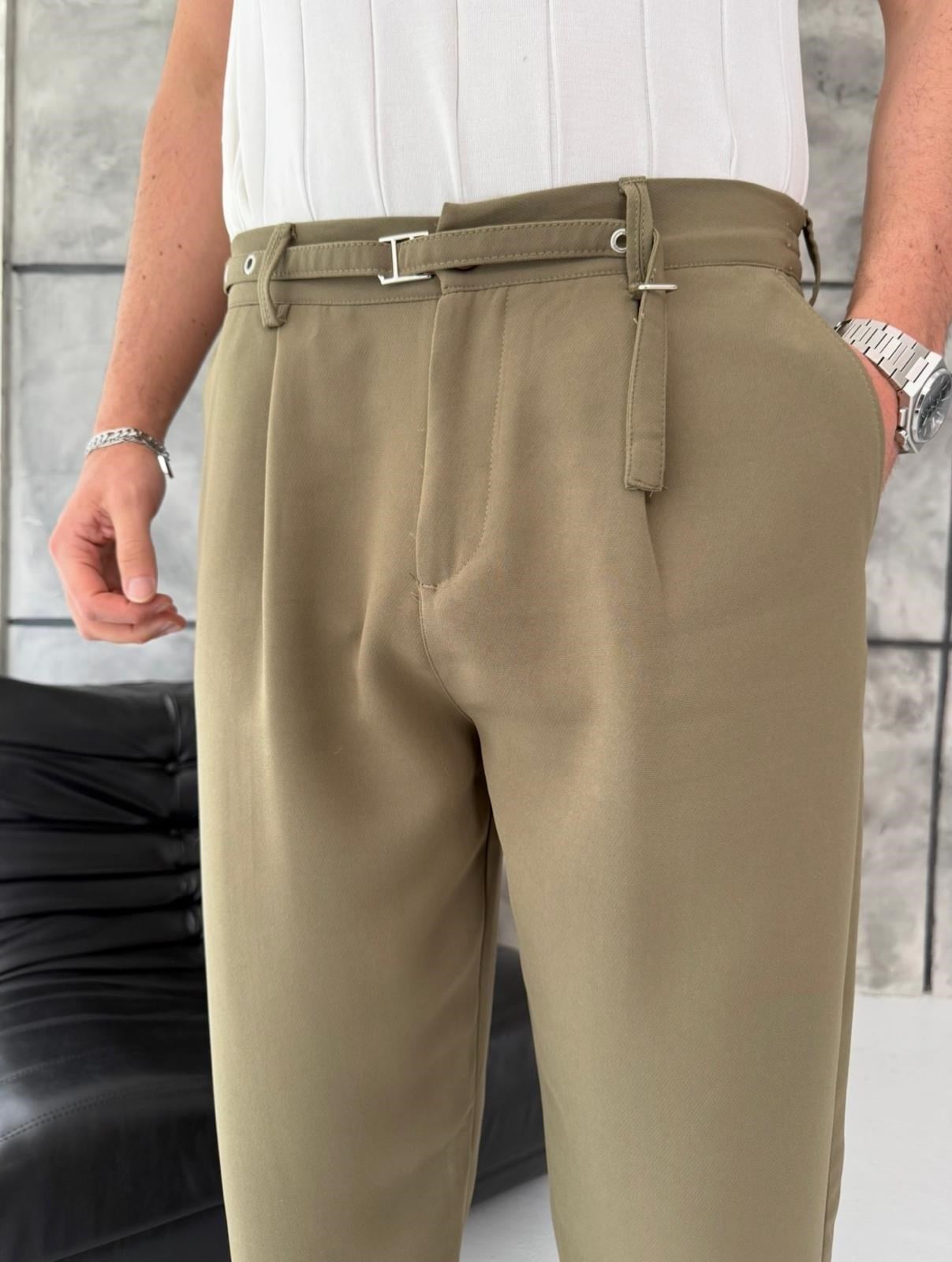 Haki Premium Kemer Detaylı Pantolon