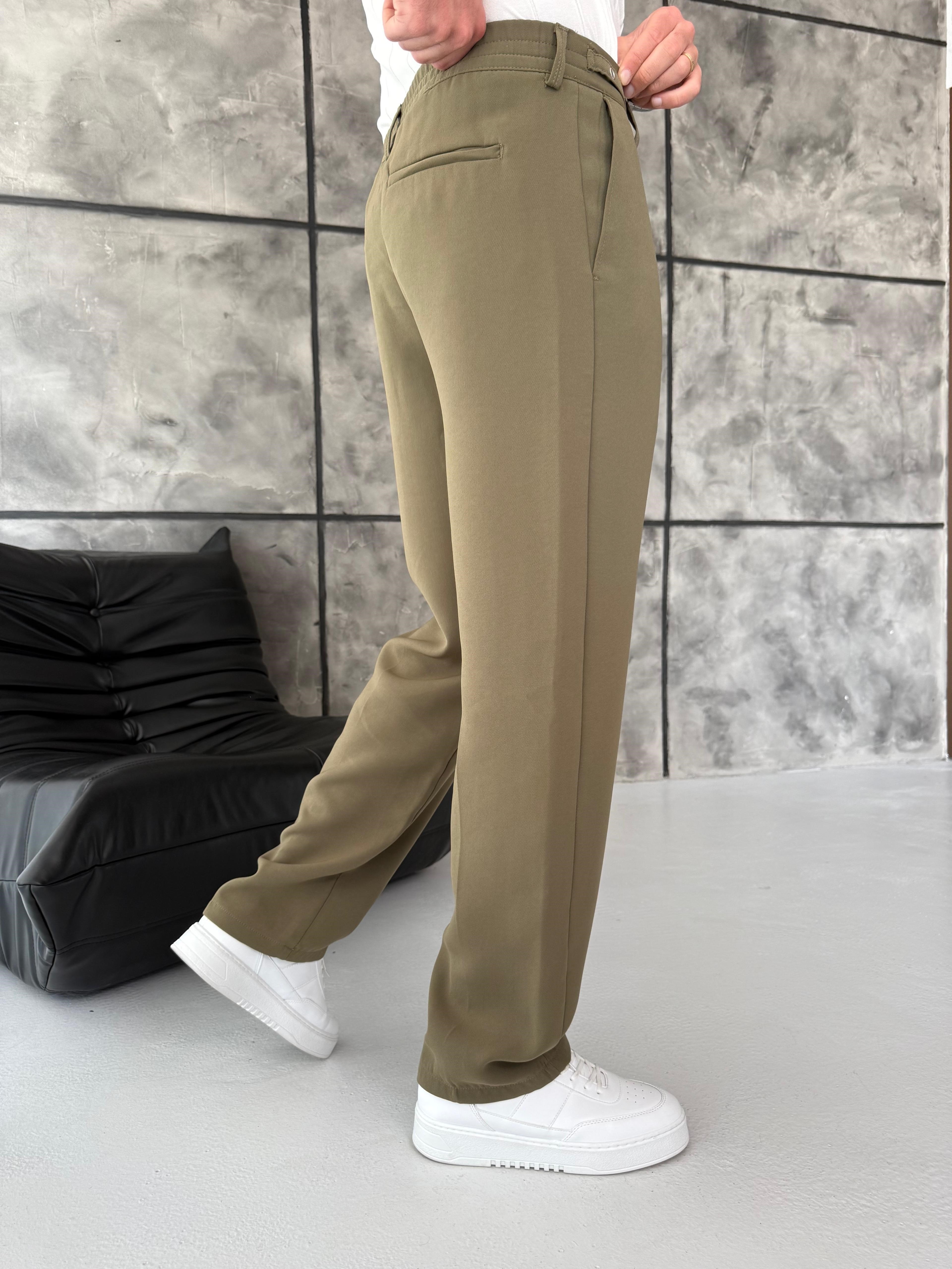 Haki Premium Kemer Detaylı Pantolon