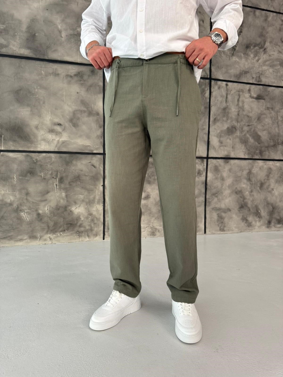 Haki Regular Fit Keten Pantolon