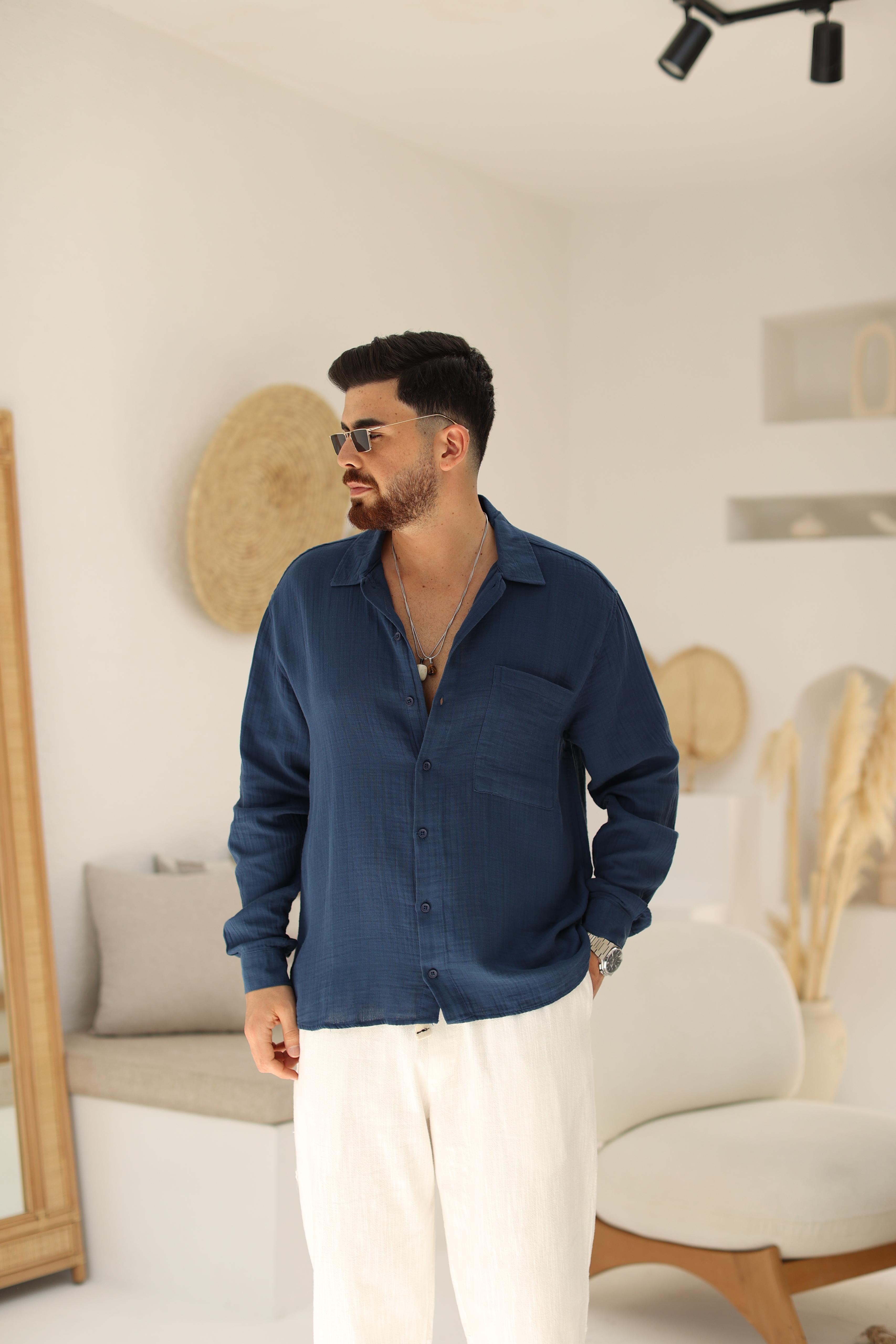 İndigo Muslin Kumaş Gömlek
