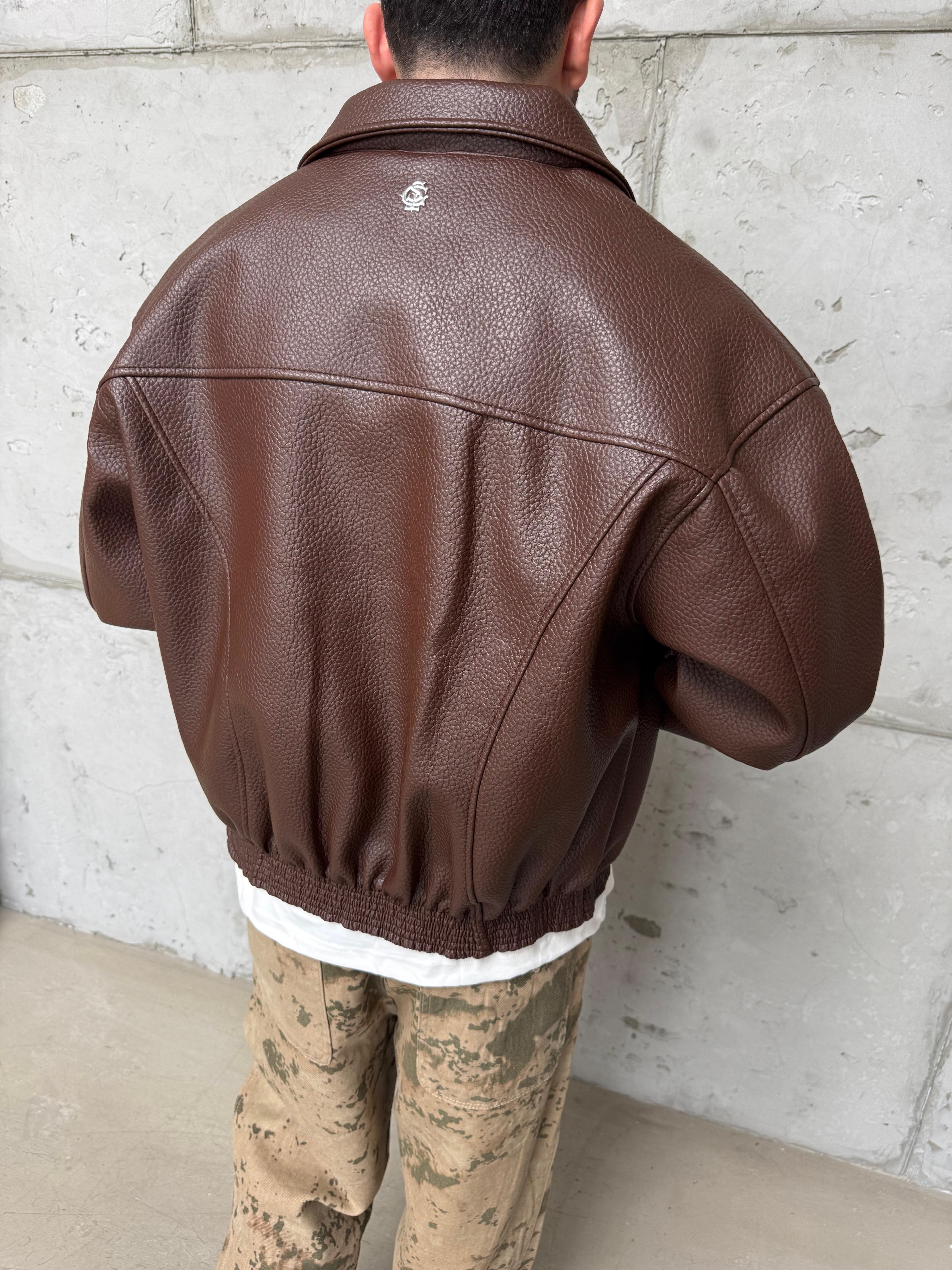 Kahve Oversize Retro Deri Ceket