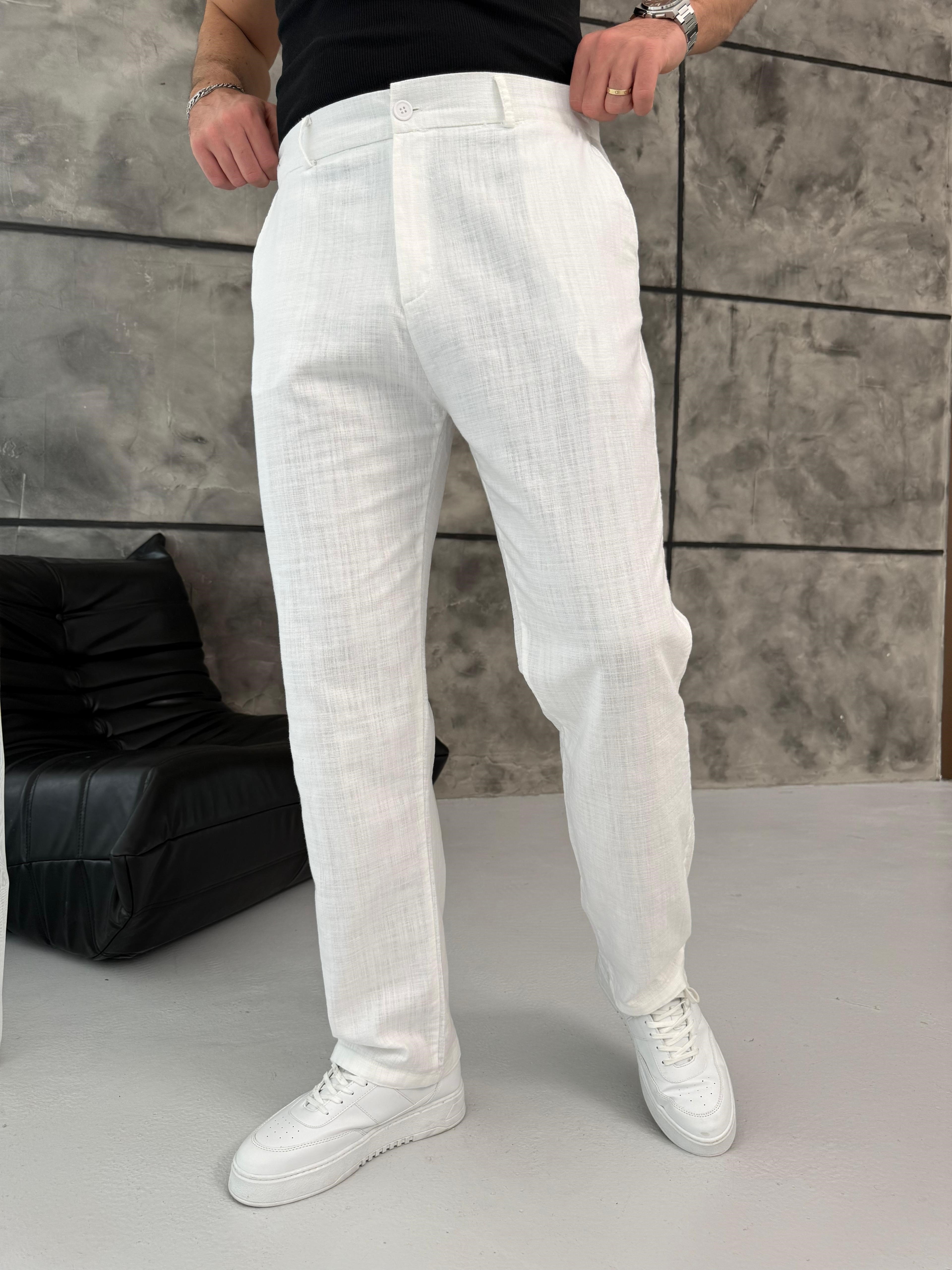 Keten Baggy Pantolon Beyaz