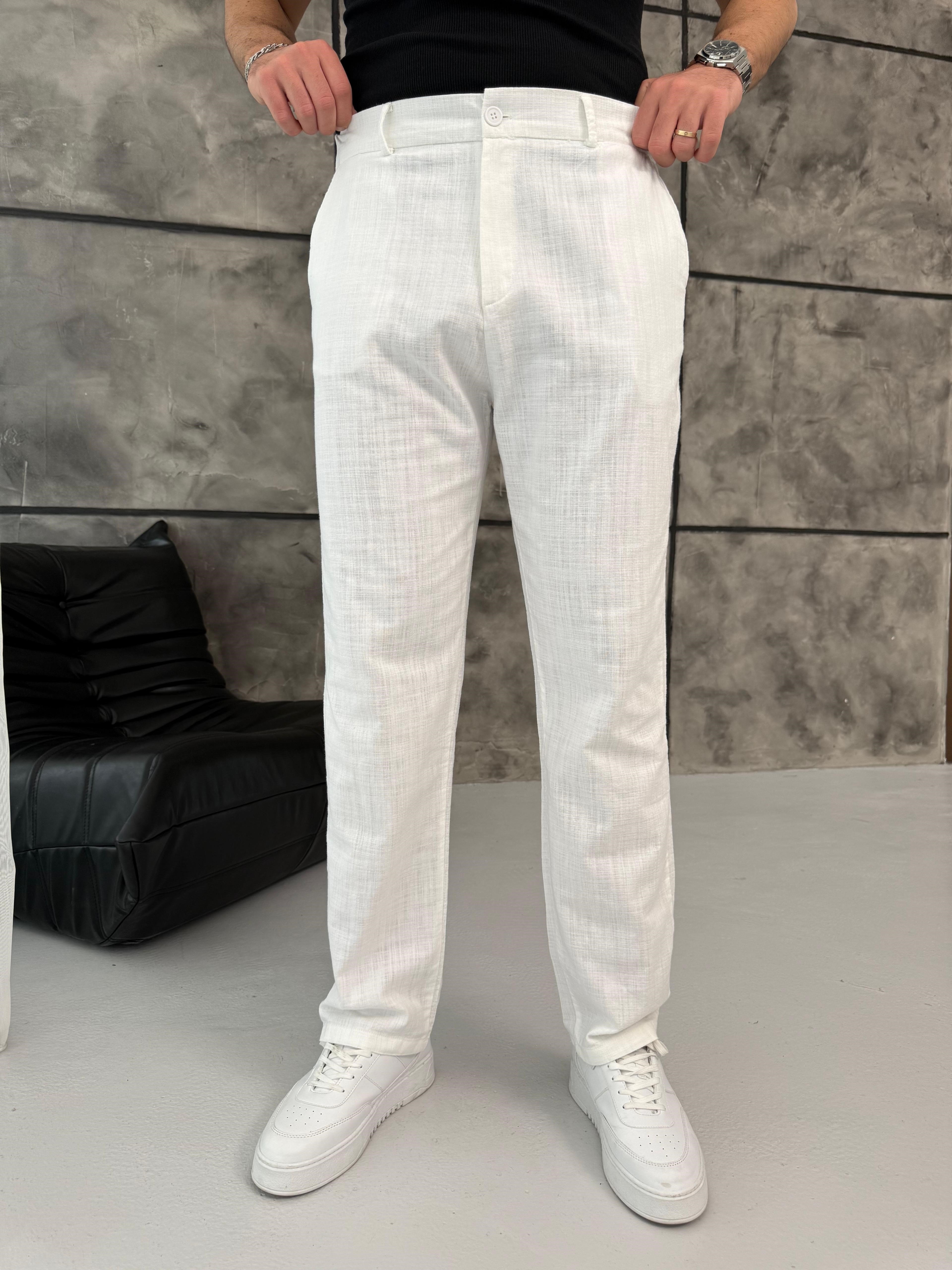 Keten Baggy Pantolon Beyaz