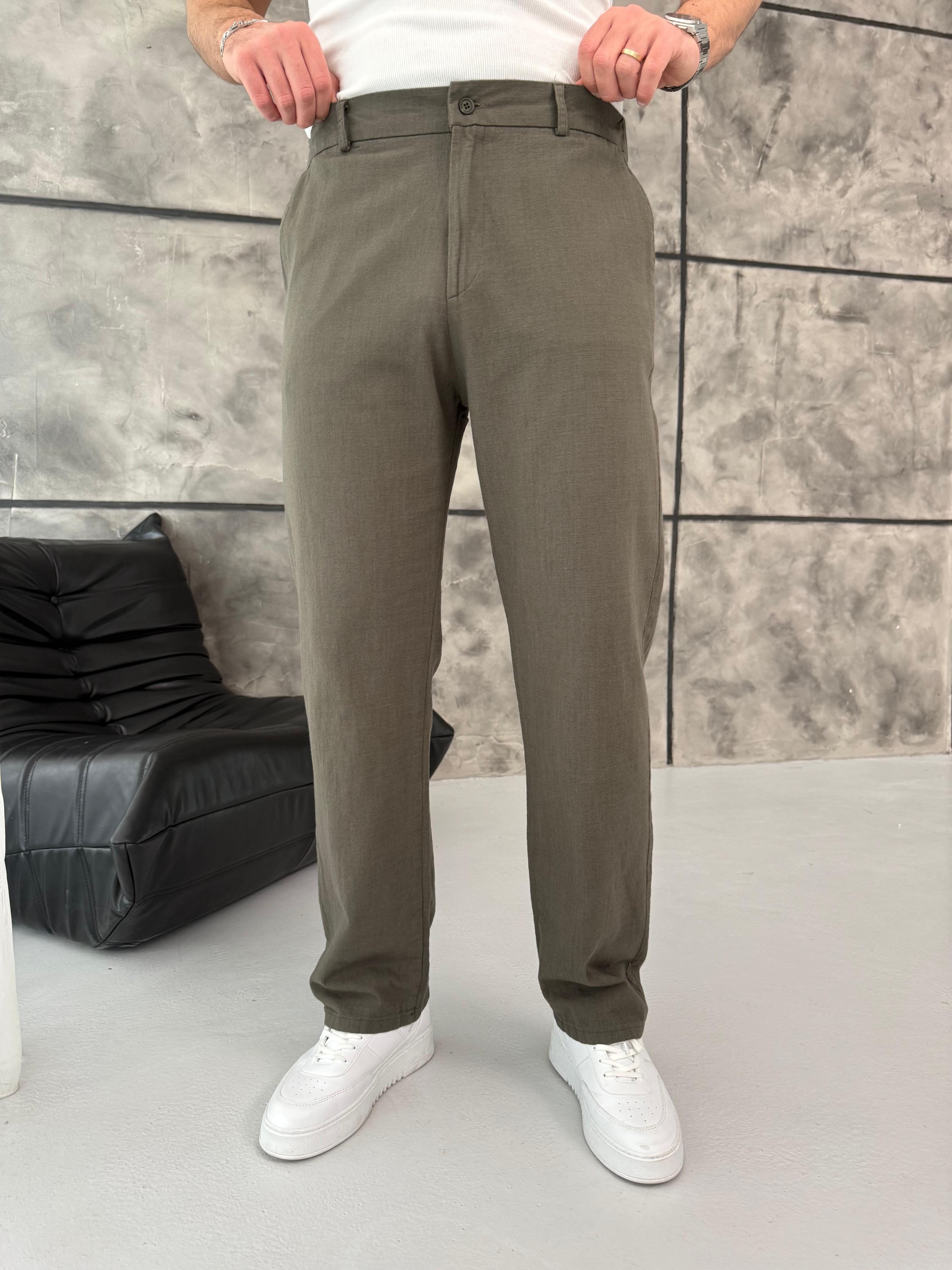 Keten Baggy Pantolon Haki