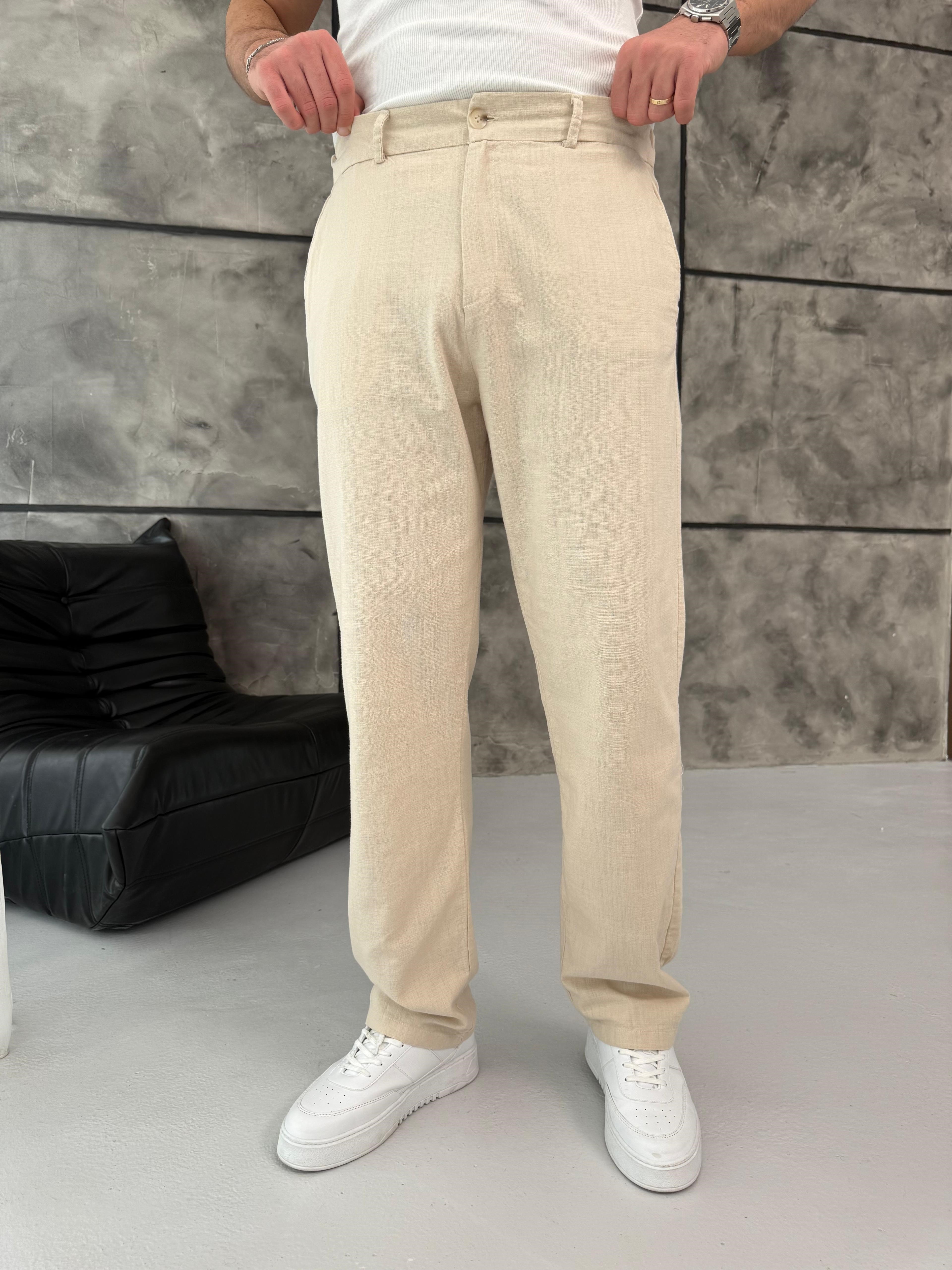 Keten Baggy Pantolon Krem