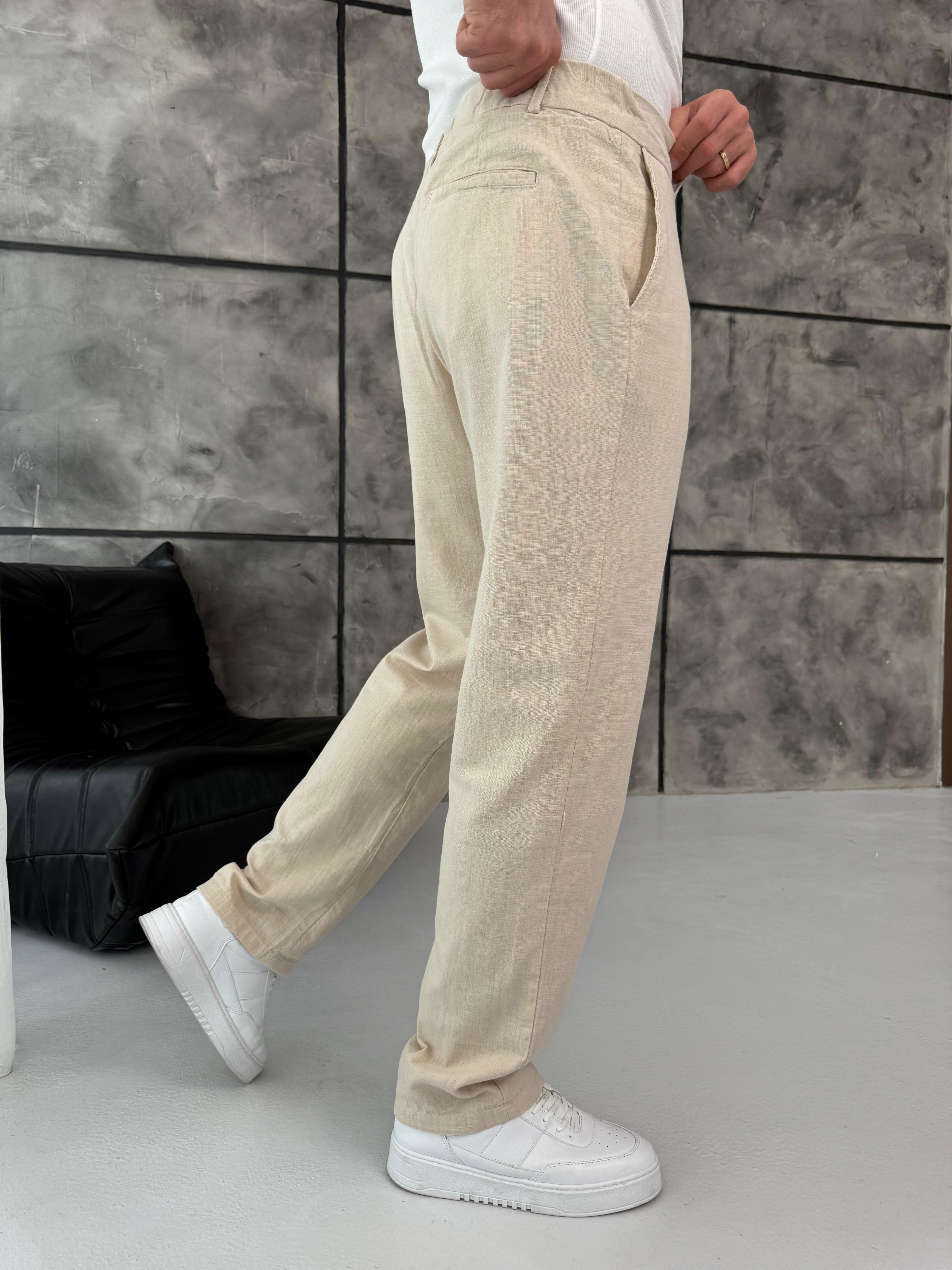 Keten Baggy Pantolon Krem