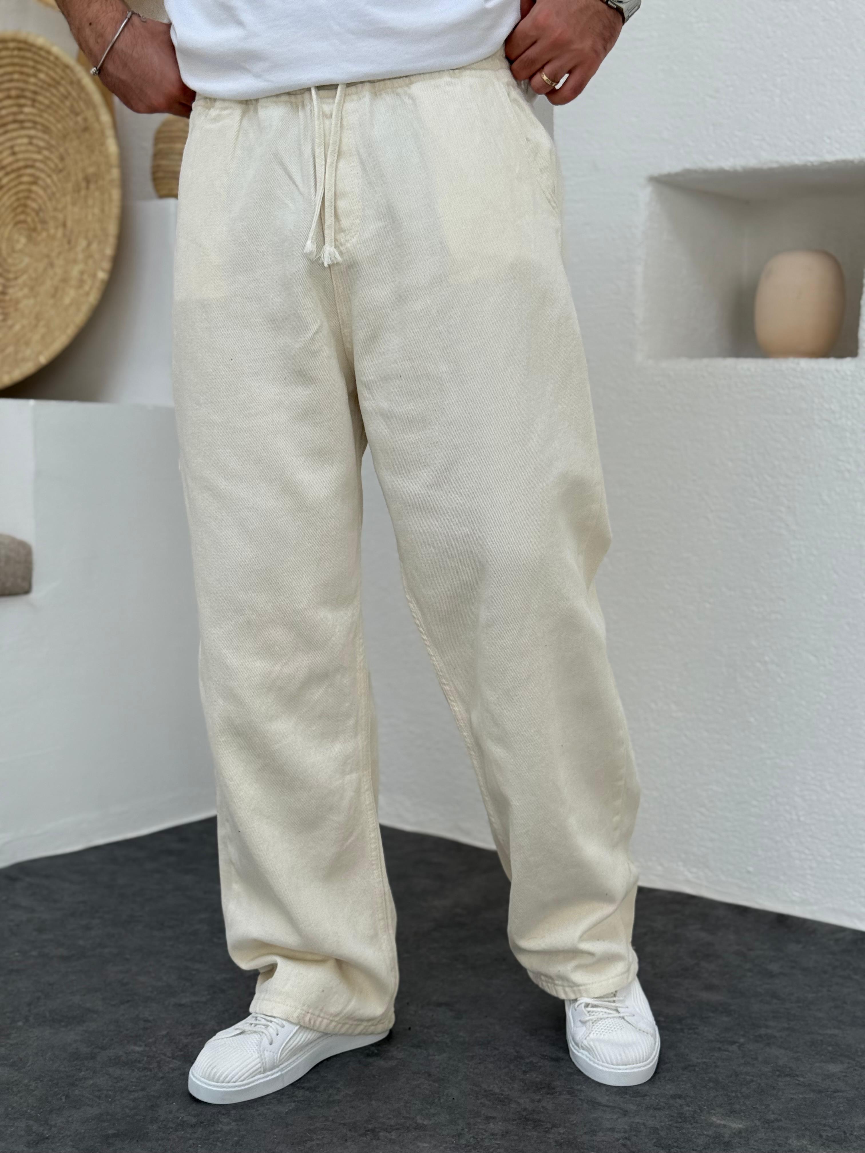 Krem Gabardin Pantolon Relax Fit
