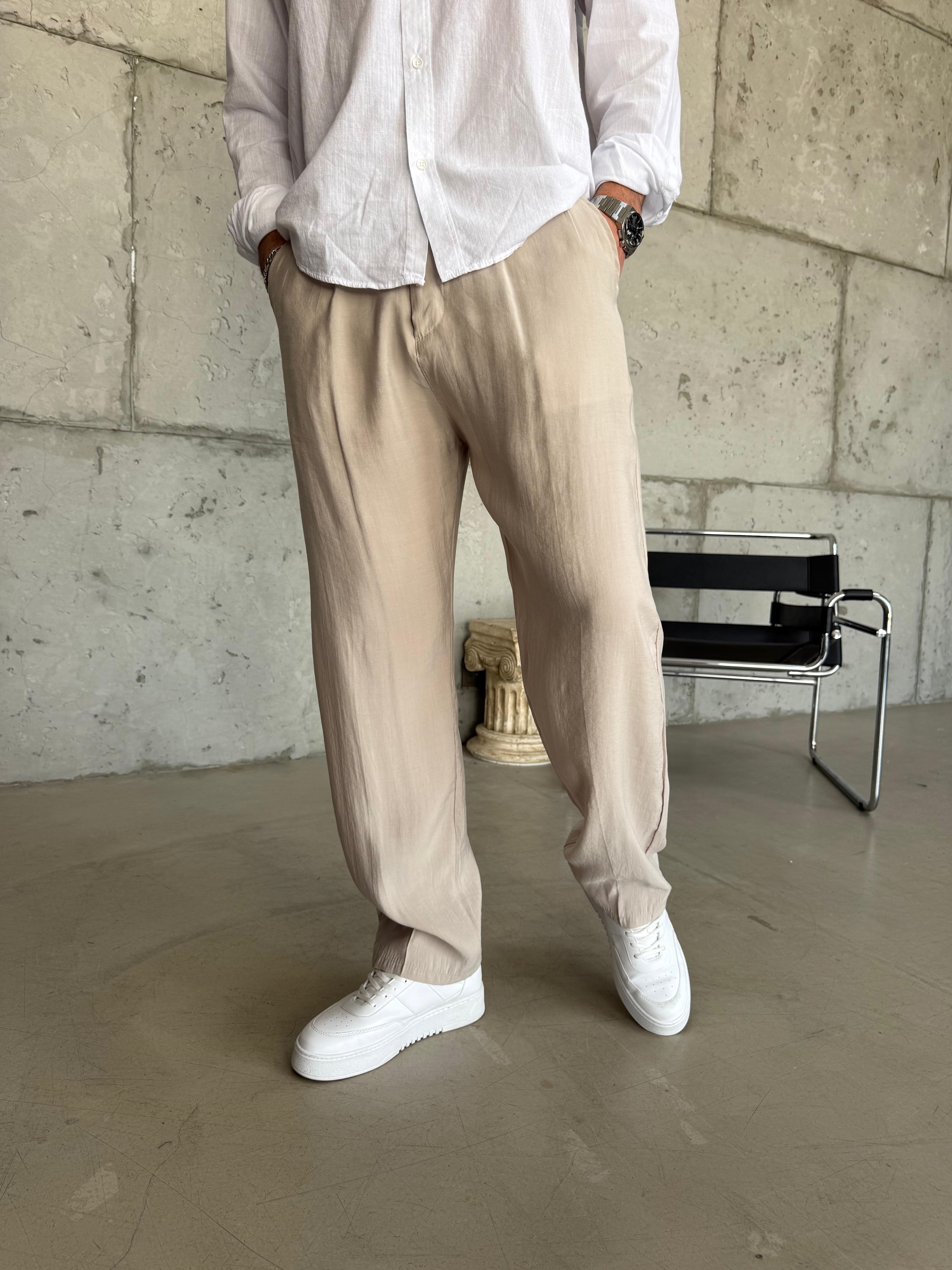 Krem  Modal Kumaş Baggy Pantolon