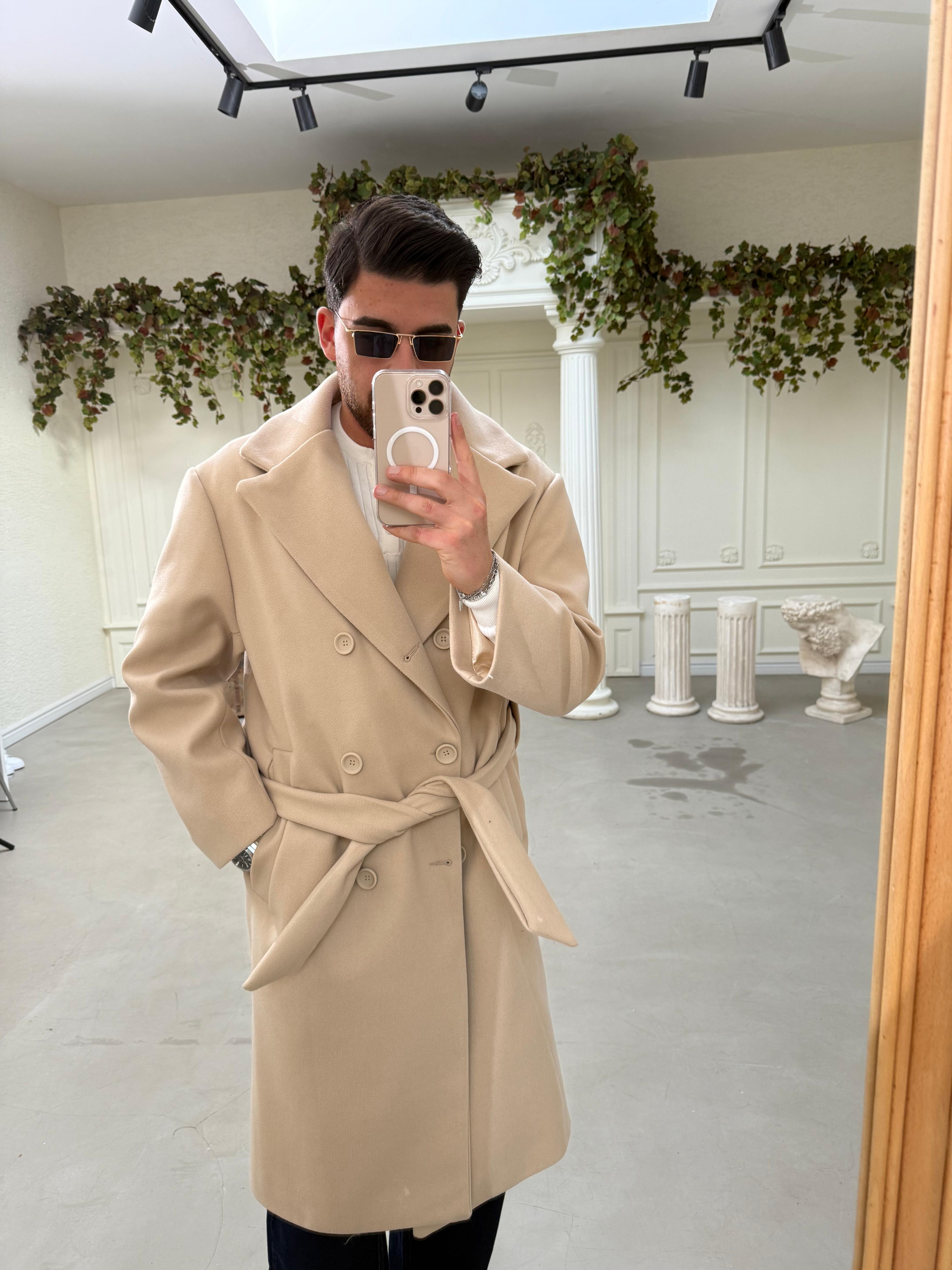 Krem Oversize Kaşe Kaban