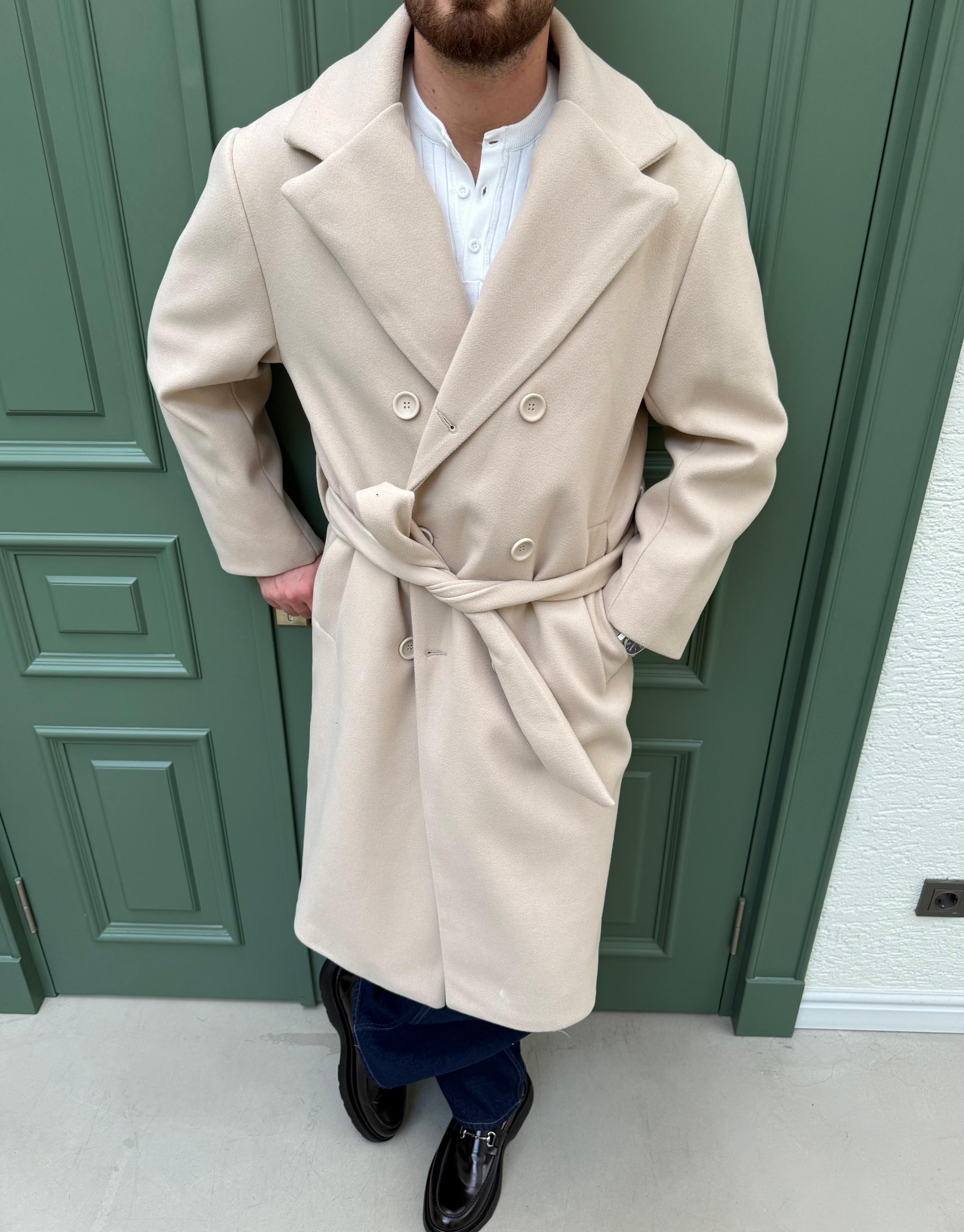 Krem Oversize Kaşe Kaban