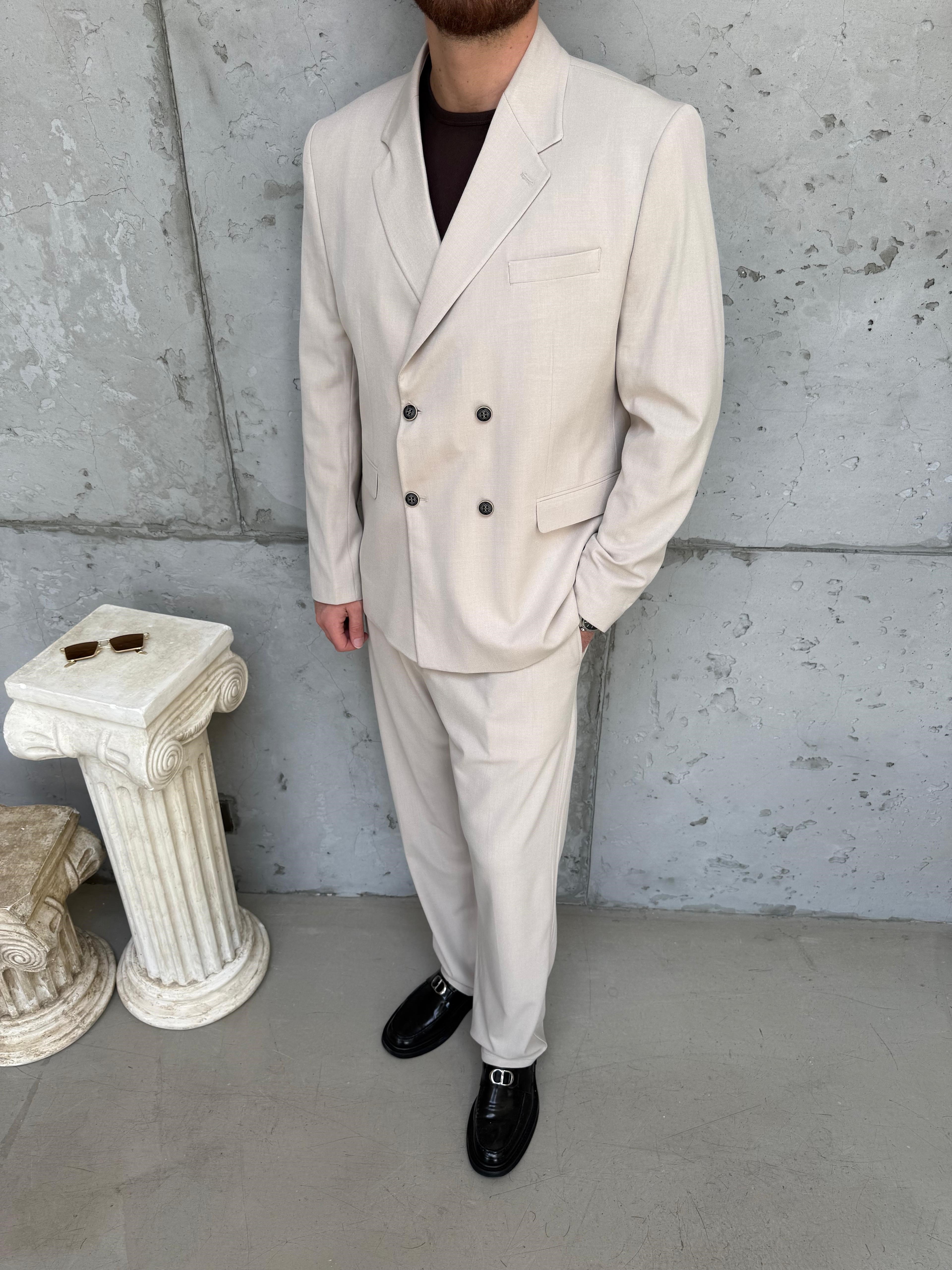 Krem Oversize Kruvaze Takım