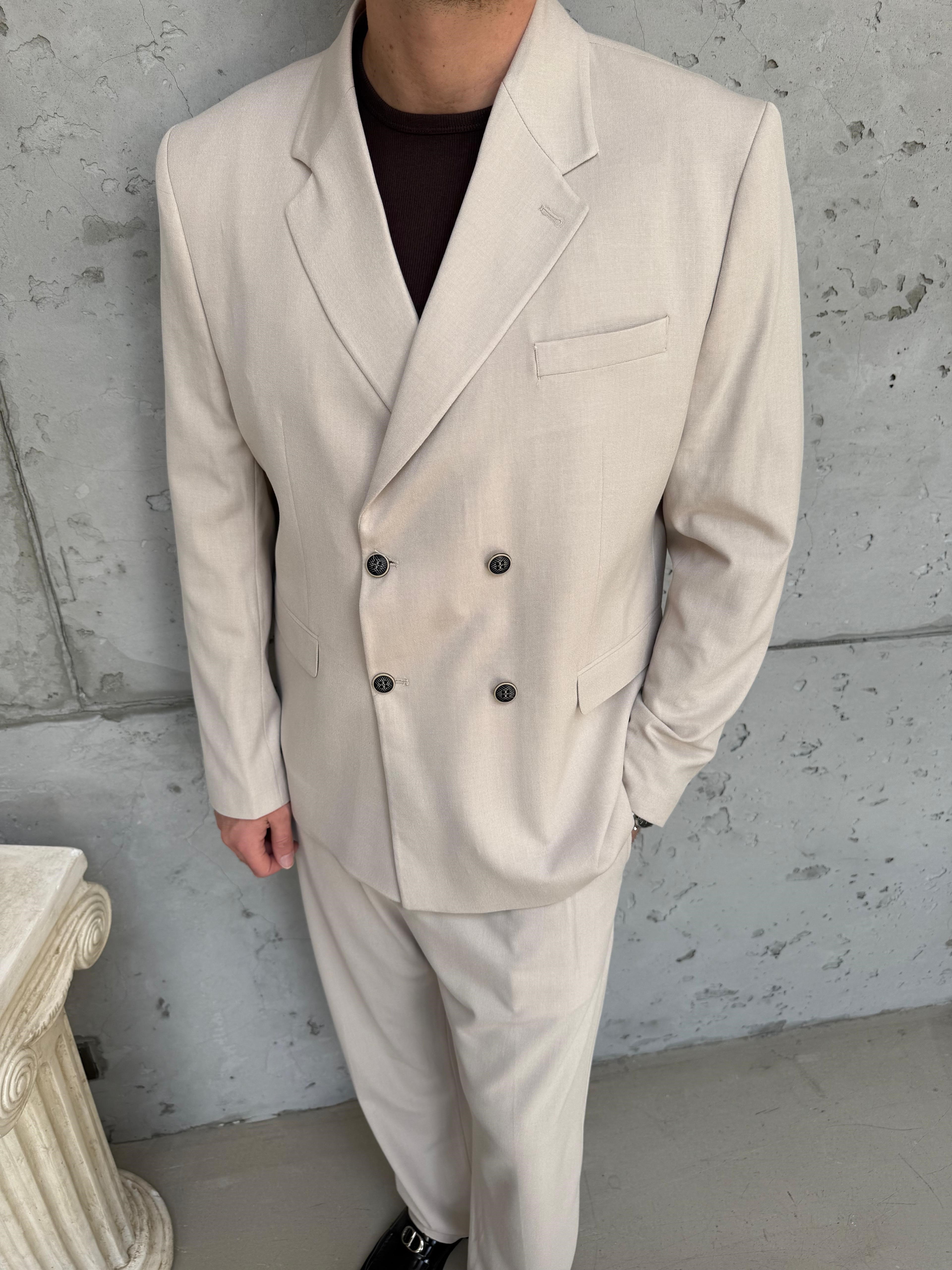 Krem Oversize Kruvaze Takım