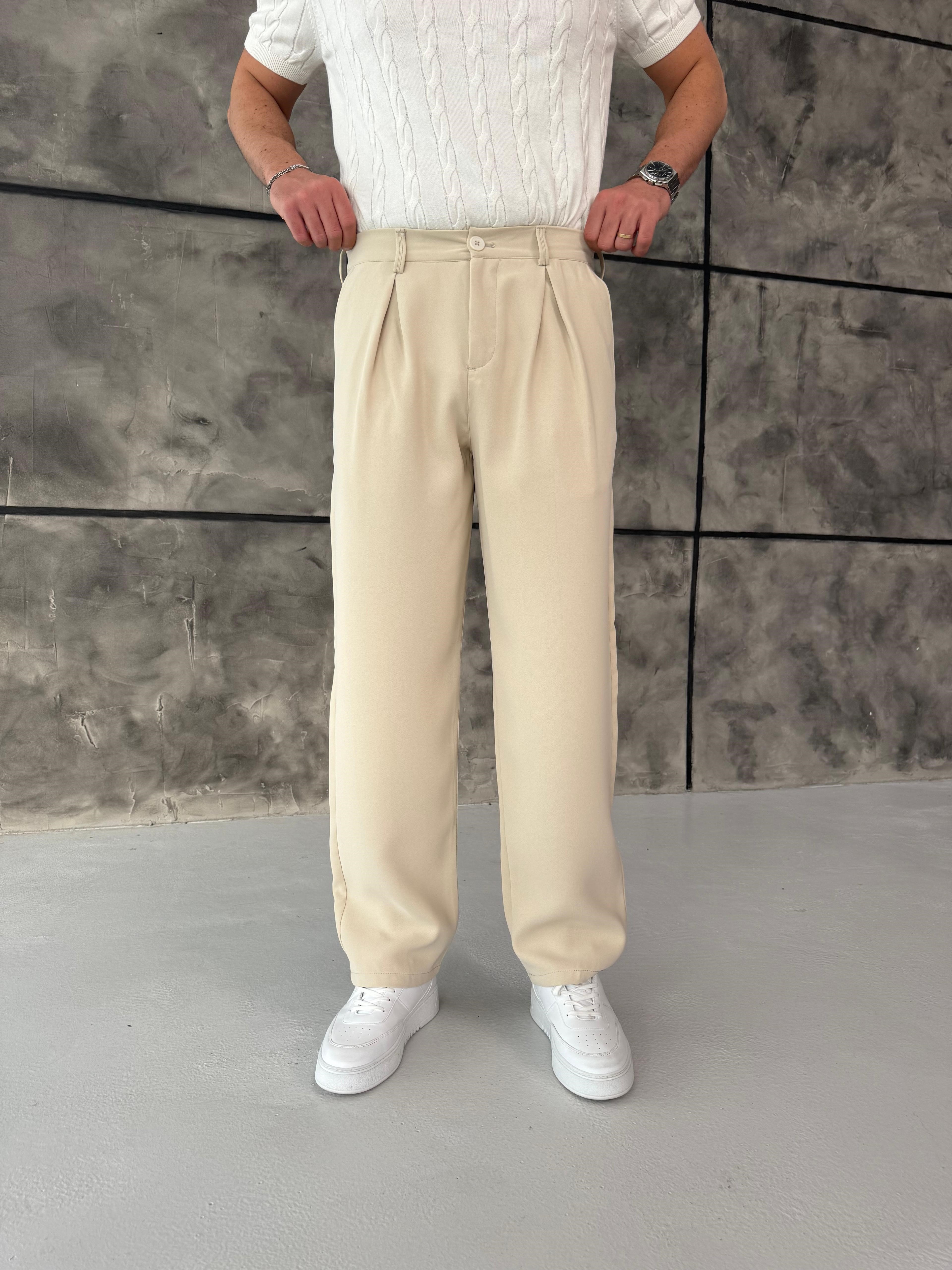 Krem Pileli Pantolon