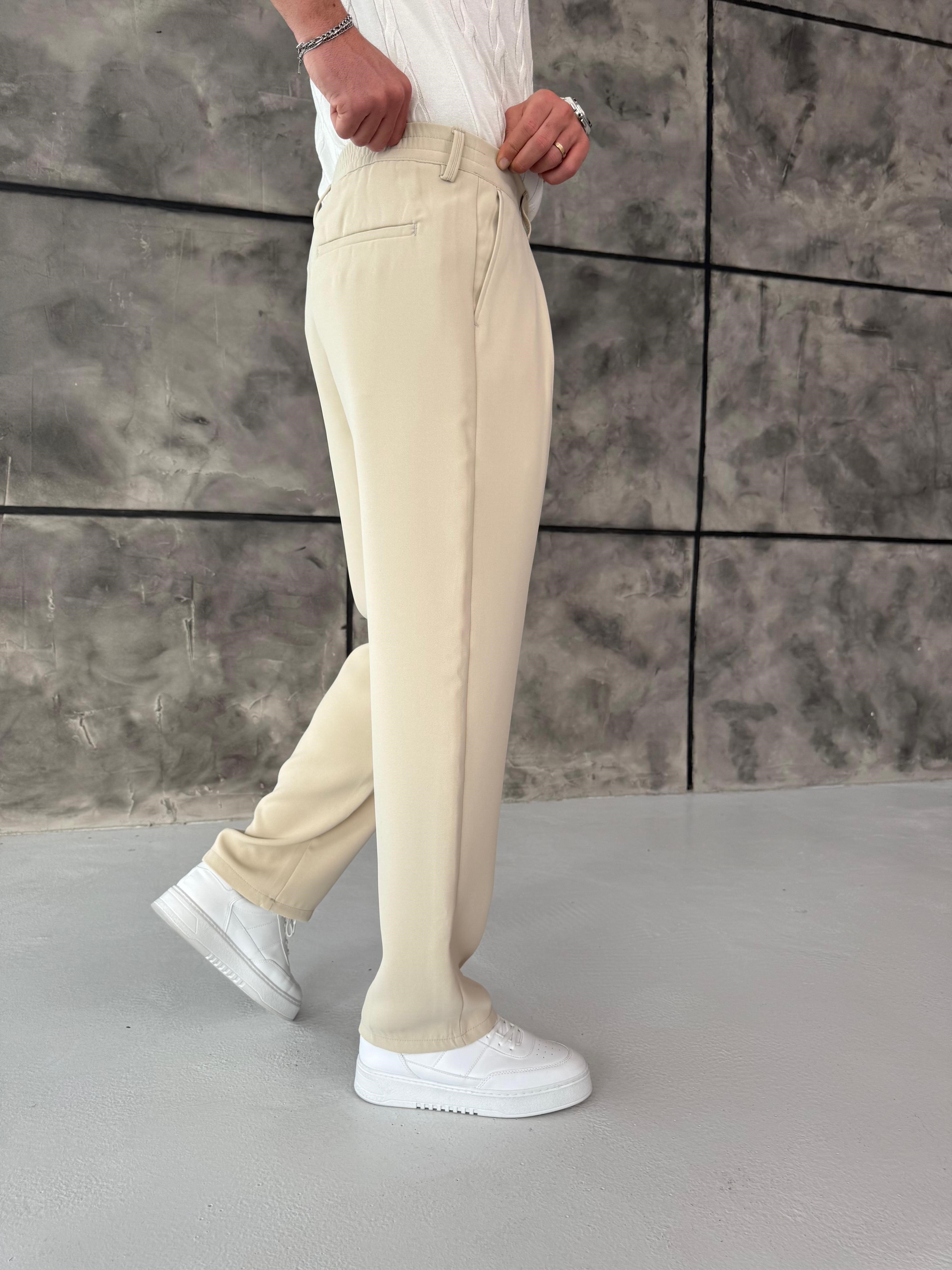 Krem Pileli Pantolon