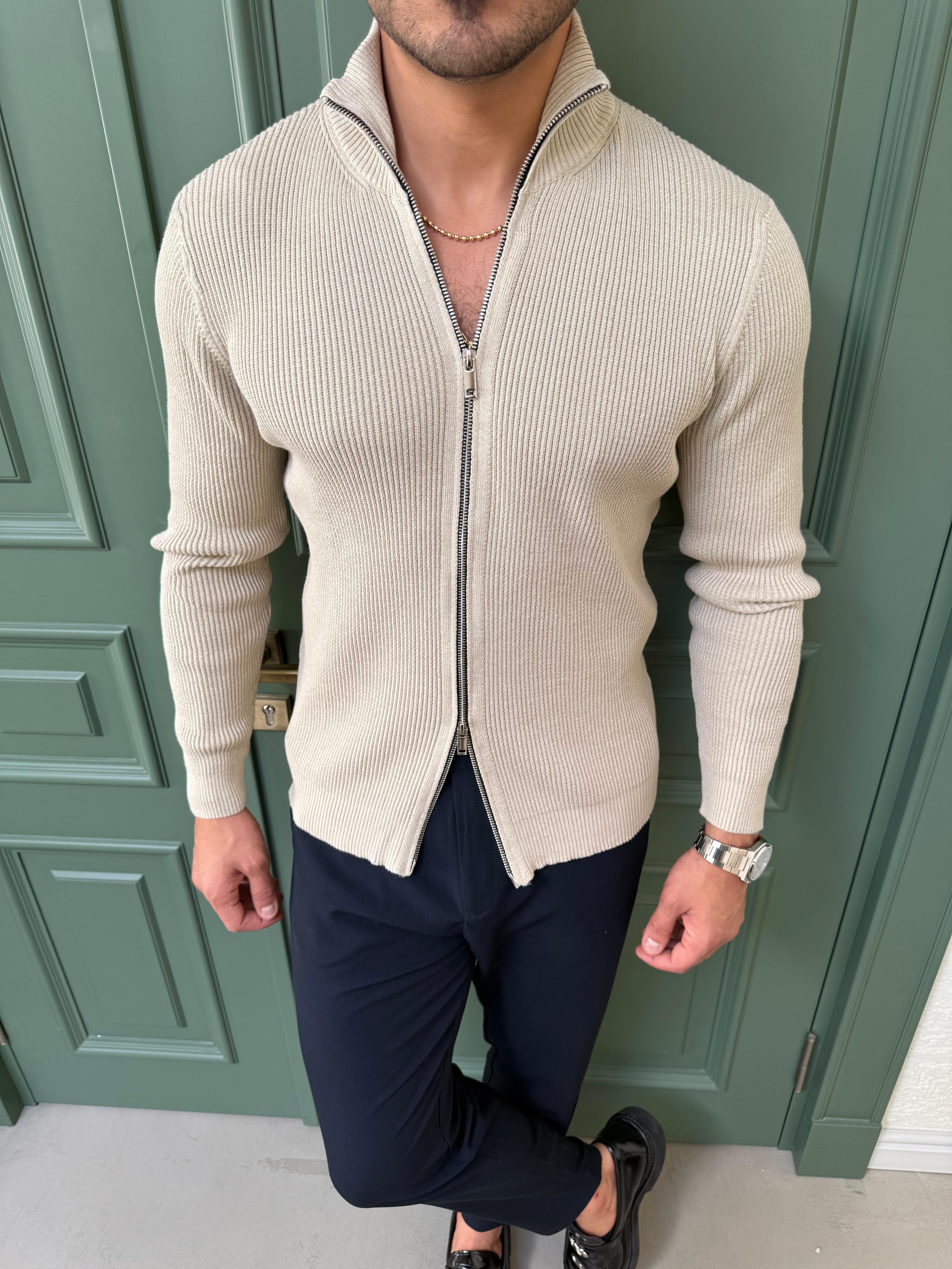 Krem Slimfit Hırka