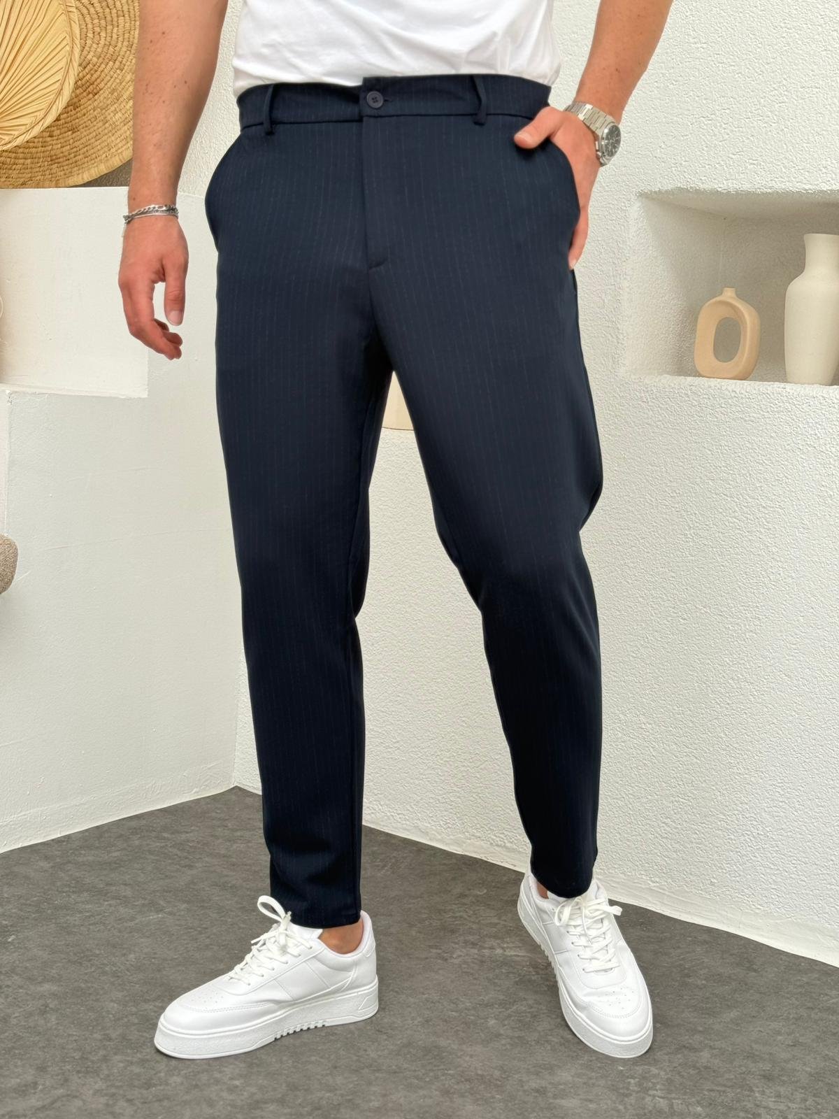 Lacivert Çizgi Detay Slimfit Pantolon