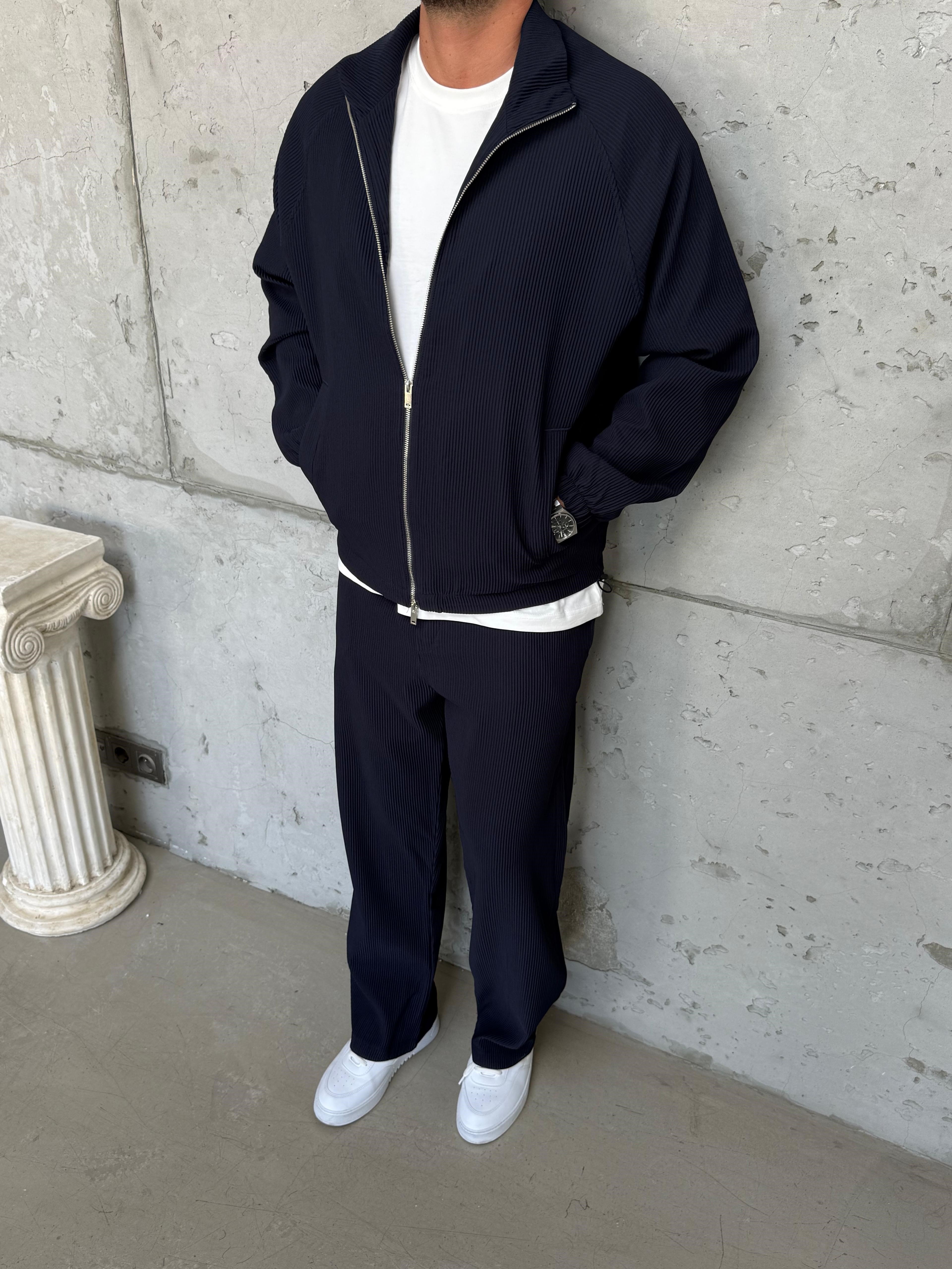 Lacivert Oversize Fitilli Ceket Pantolon