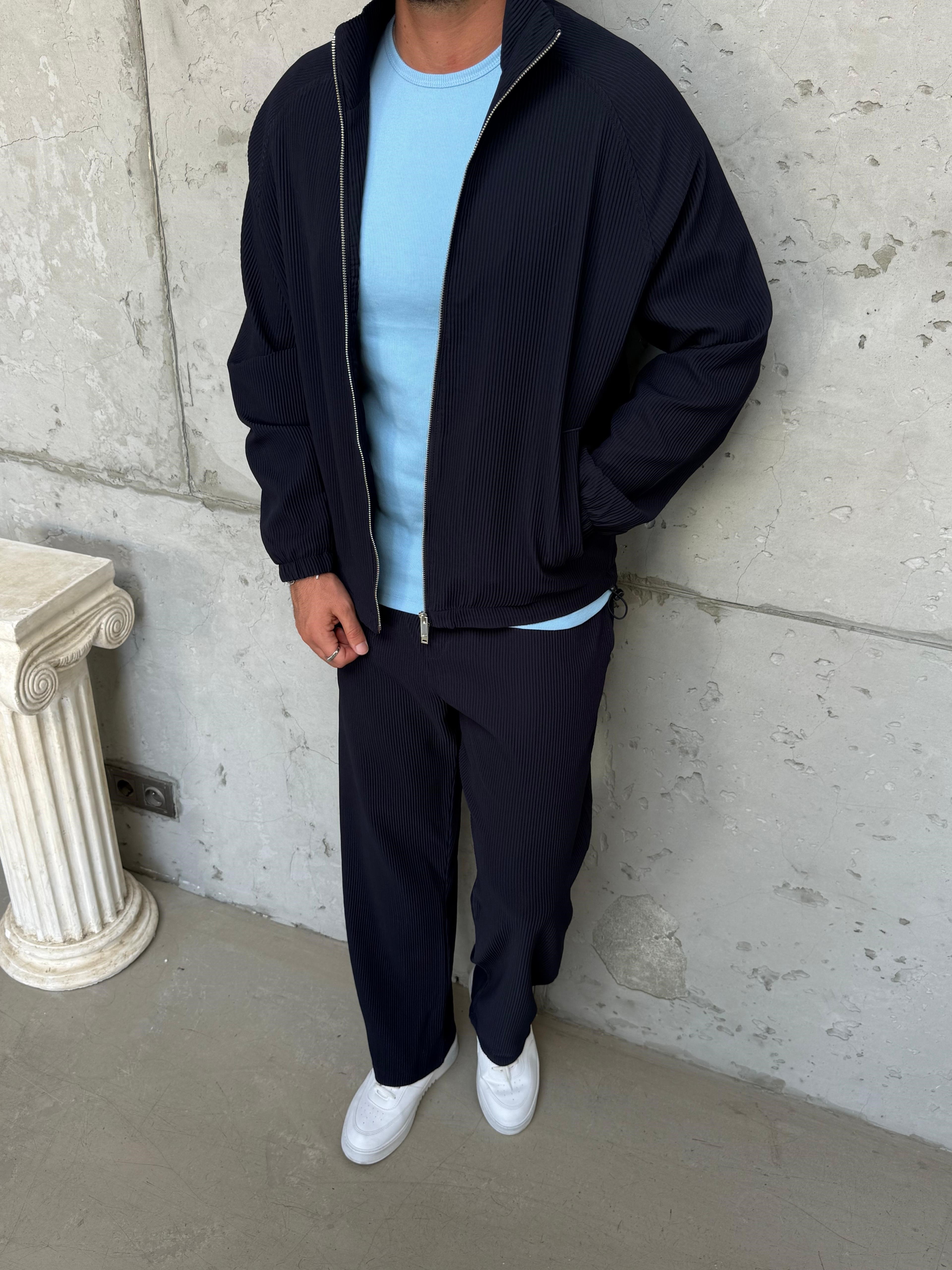 Lacivert Oversize Fitilli Ceket Pantolon