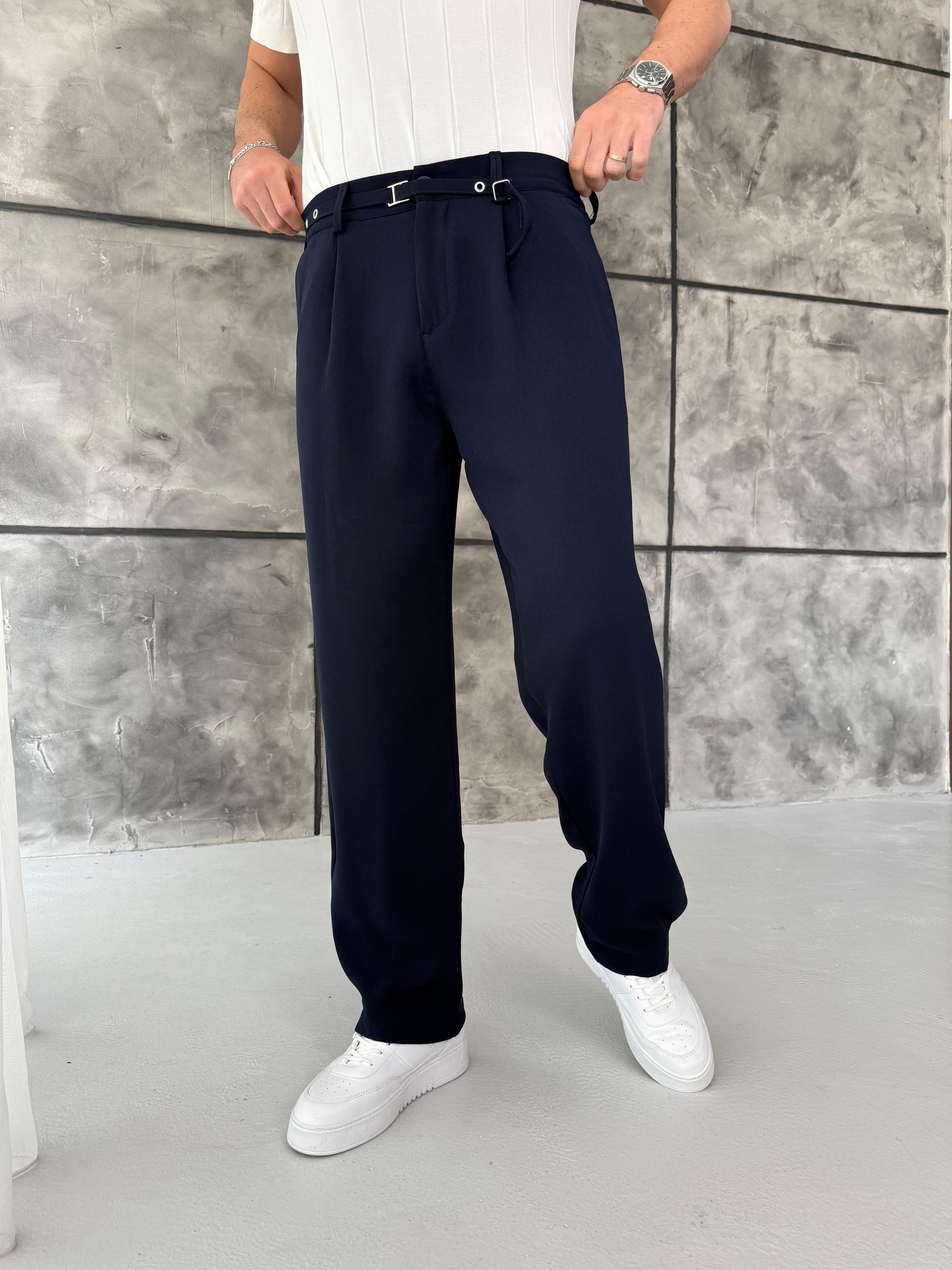 Lacivert Premium Kemer Detaylı Pantolon