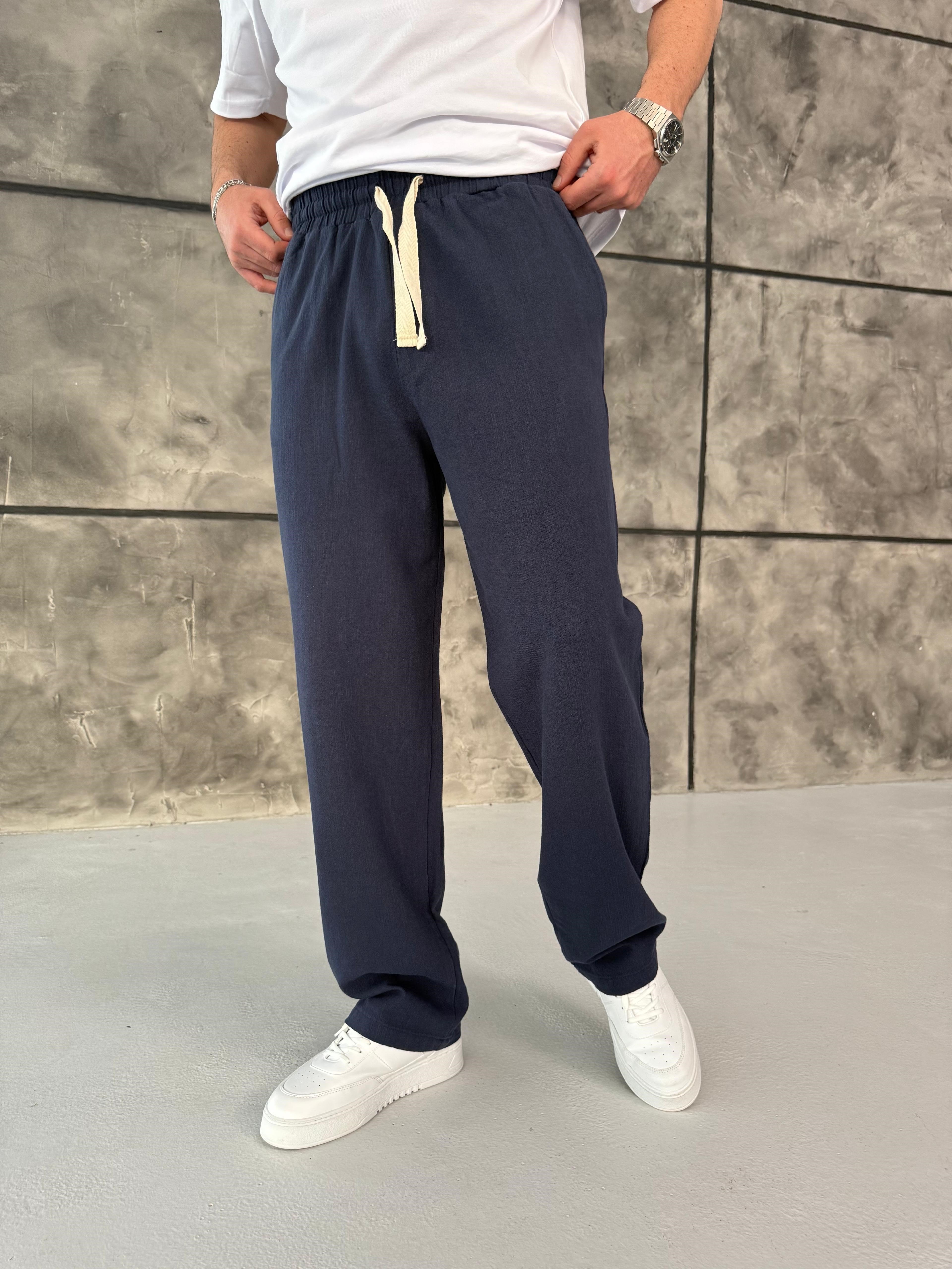 Lacivert Premium Keten Pantolon