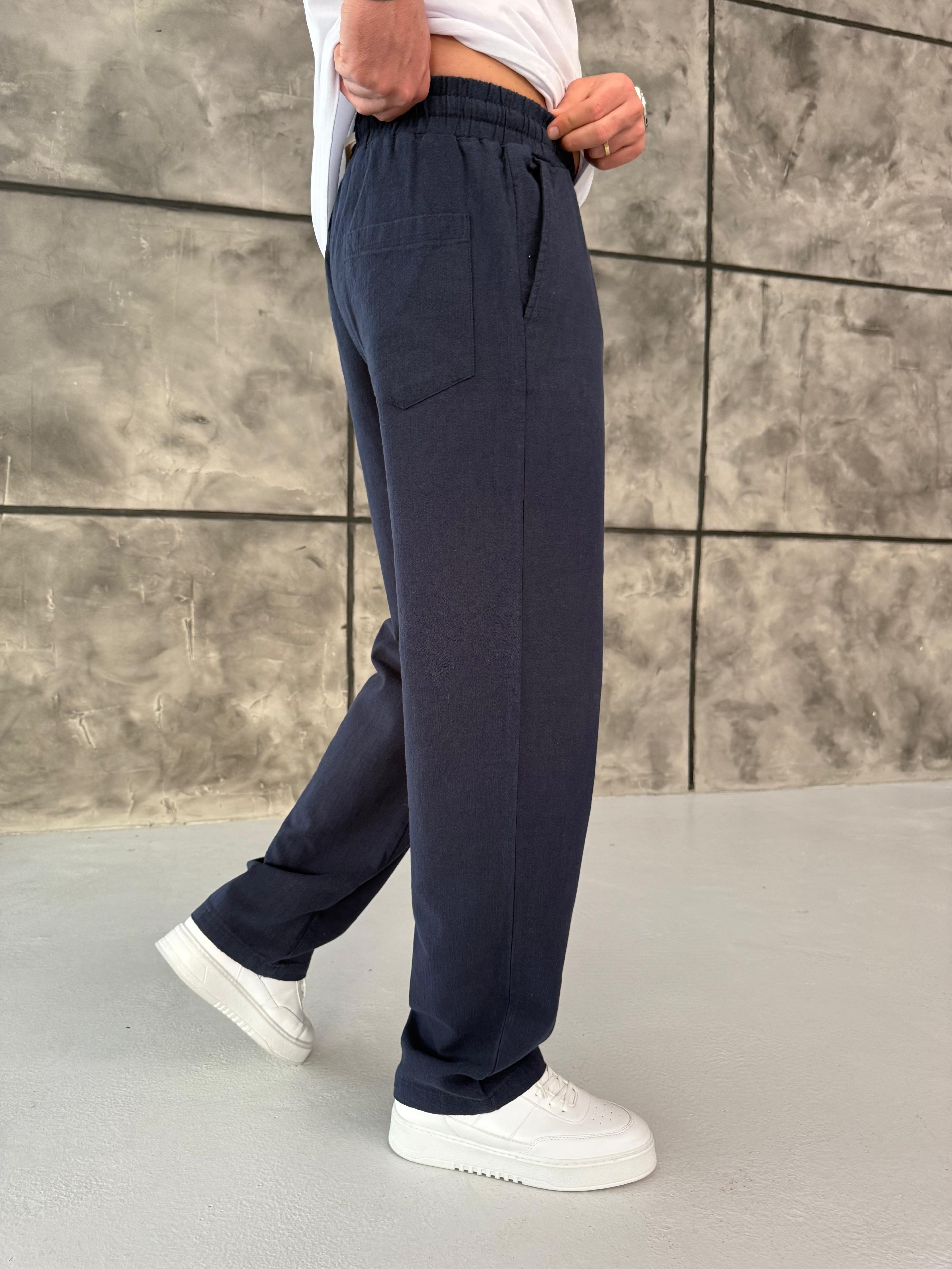 Lacivert Premium Keten Pantolon