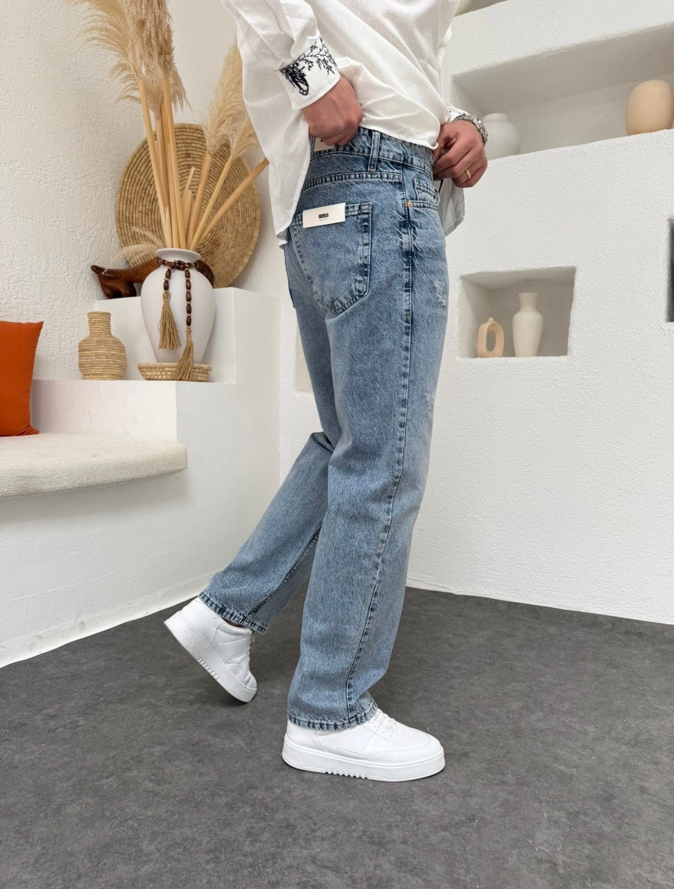 Mavi Lazerli Baggy Jean