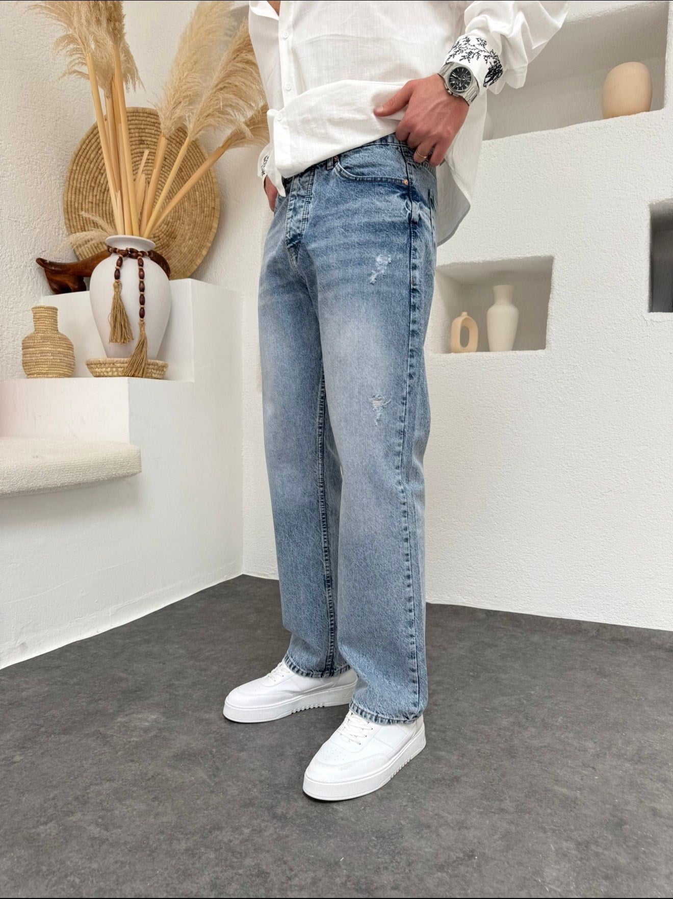 Mavi Lazerli Baggy Jean
