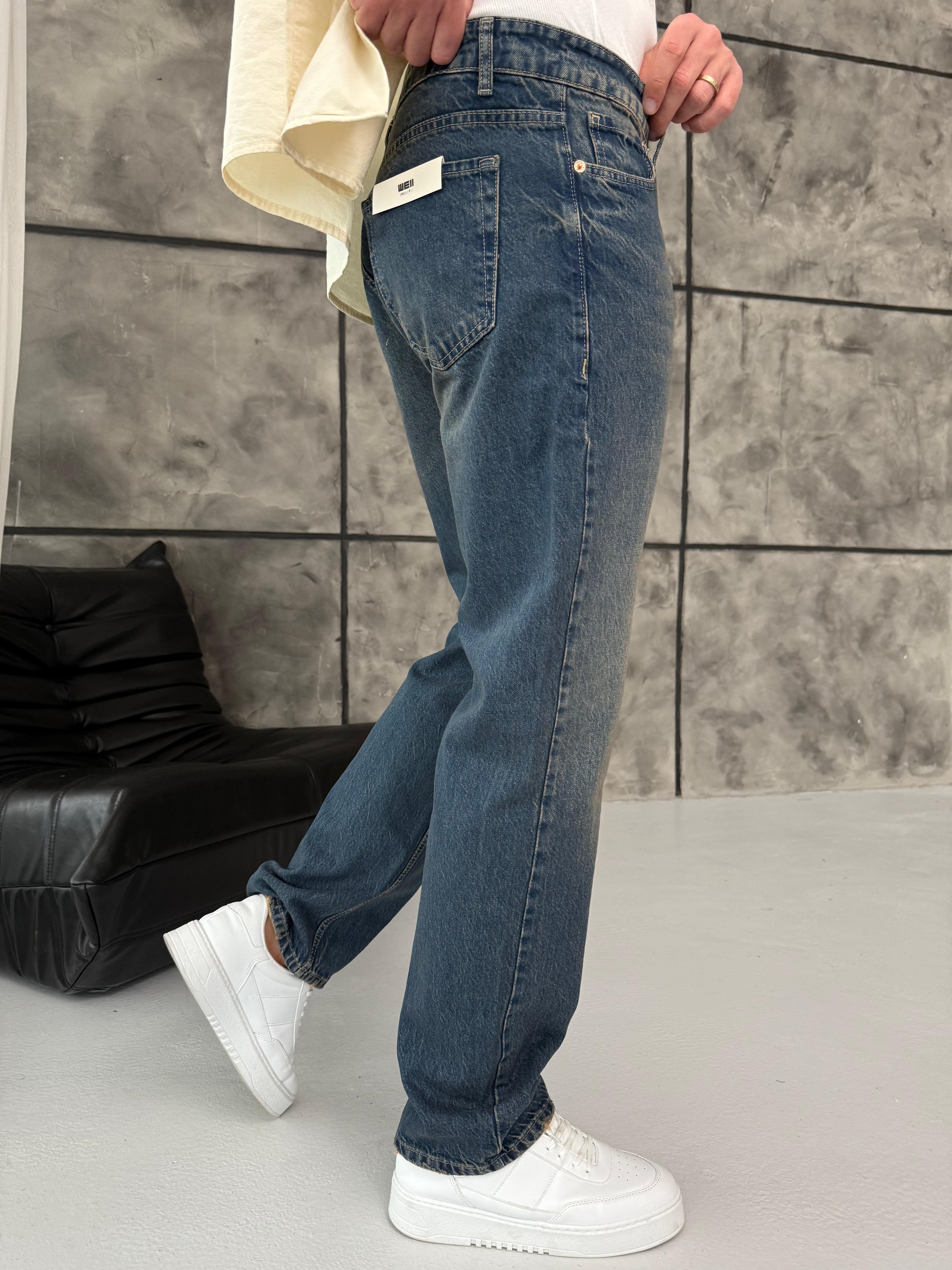 Mavi Yıkamalı Baggy Jean