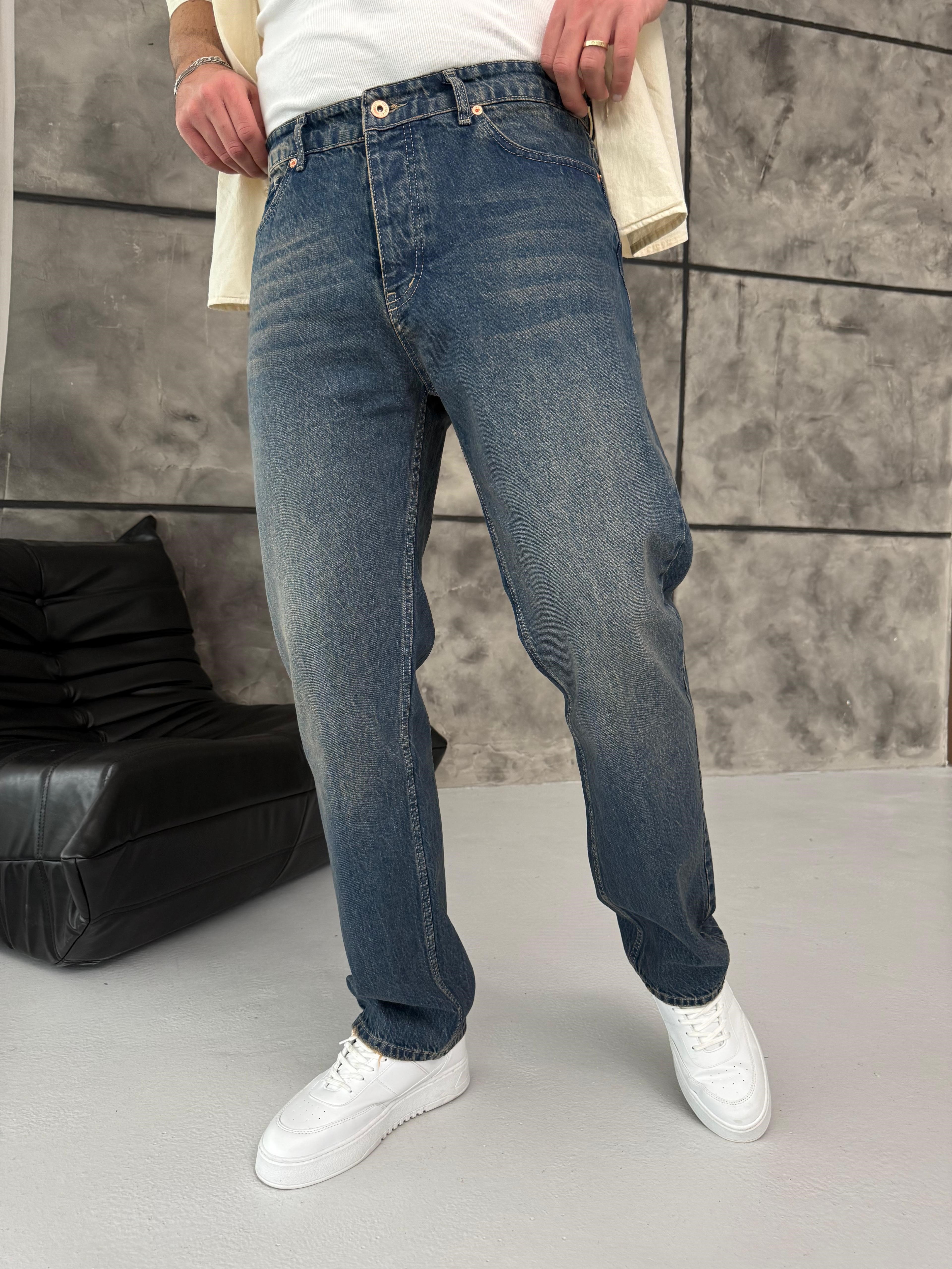 Mavi Yıkamalı Baggy Jean