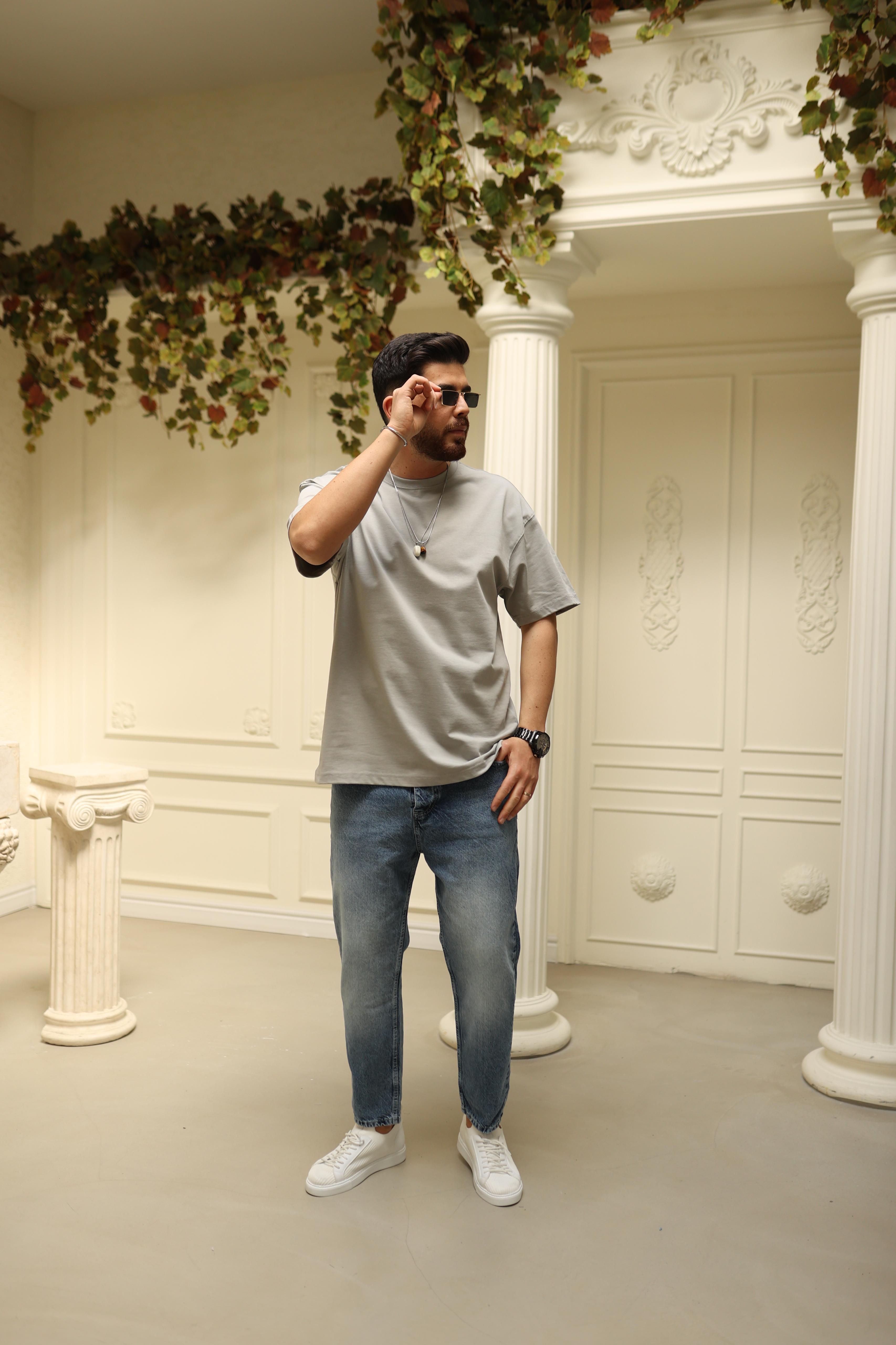Oversize Basic T-Shirt Gri