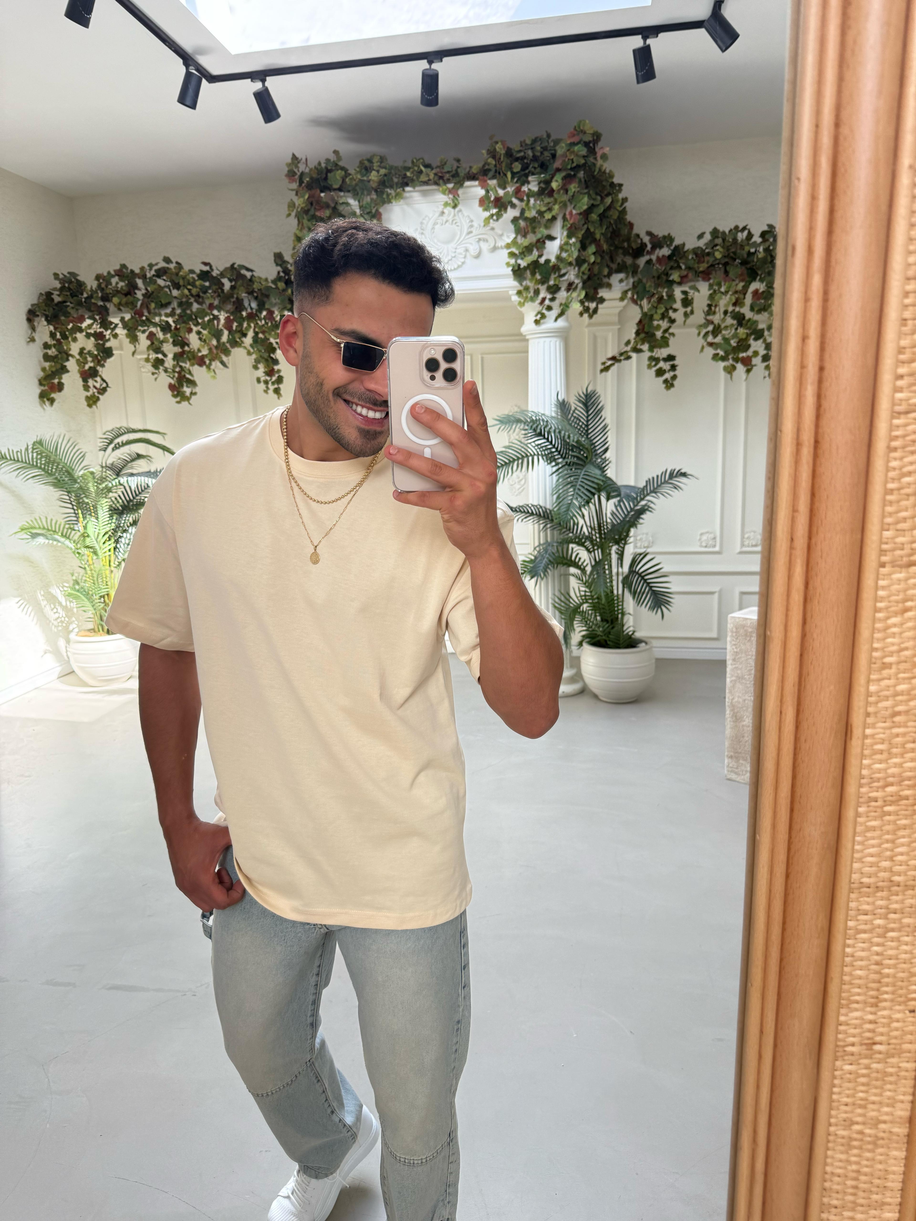 Oversize Basic T-Shirt Krem