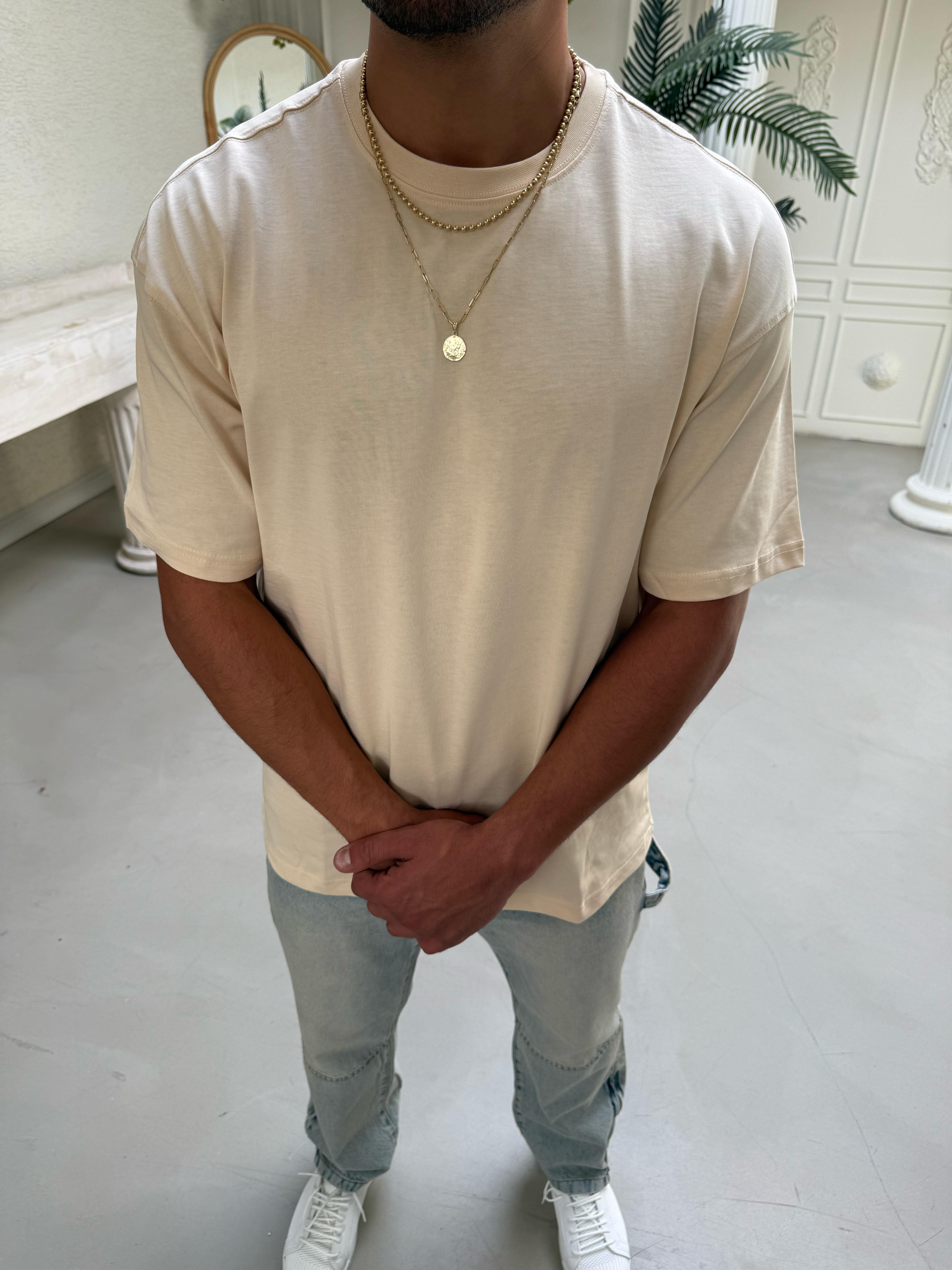 Oversize Basic T-Shirt Krem