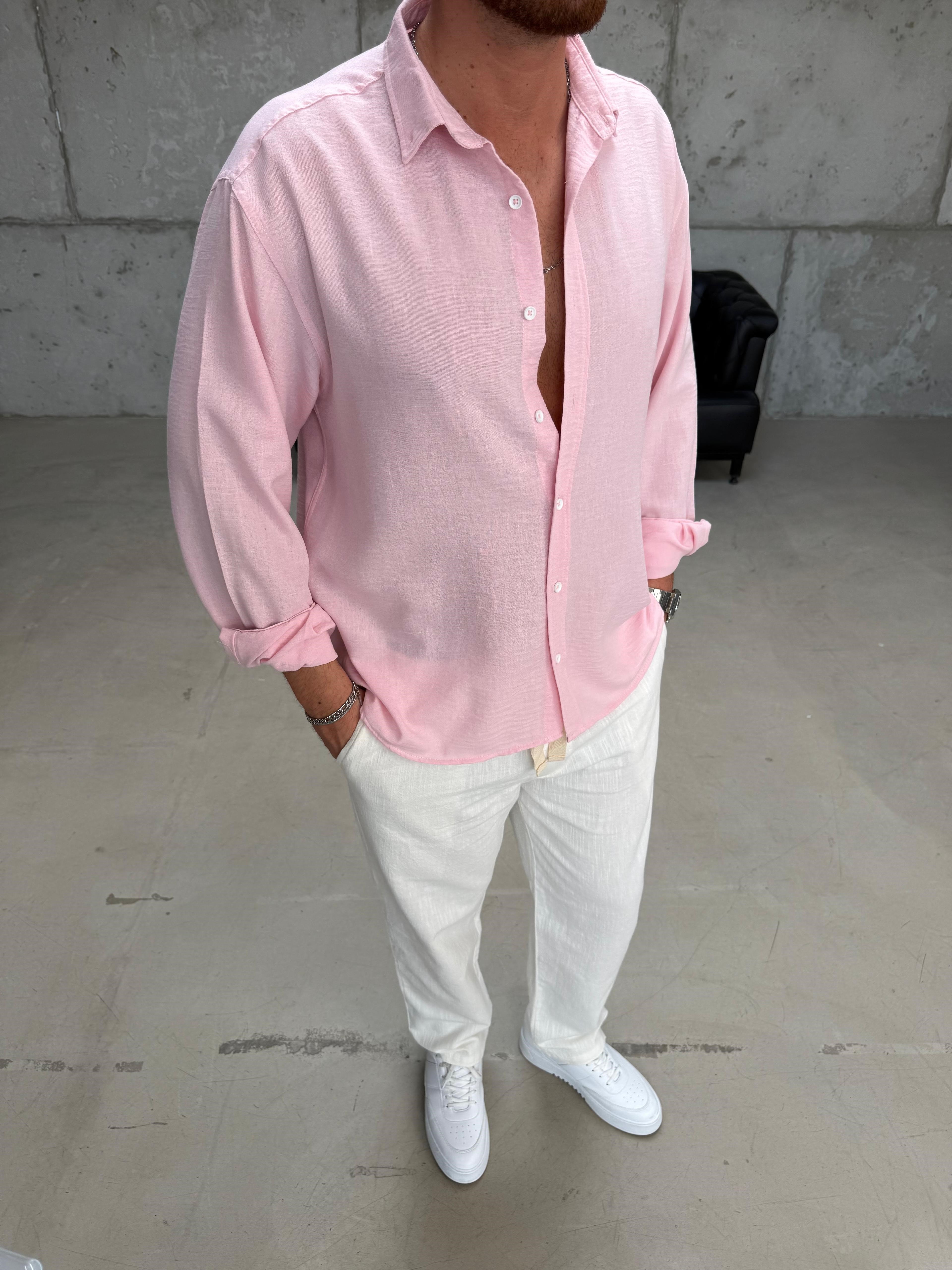 Pembe Gobiş Keten Gömlek