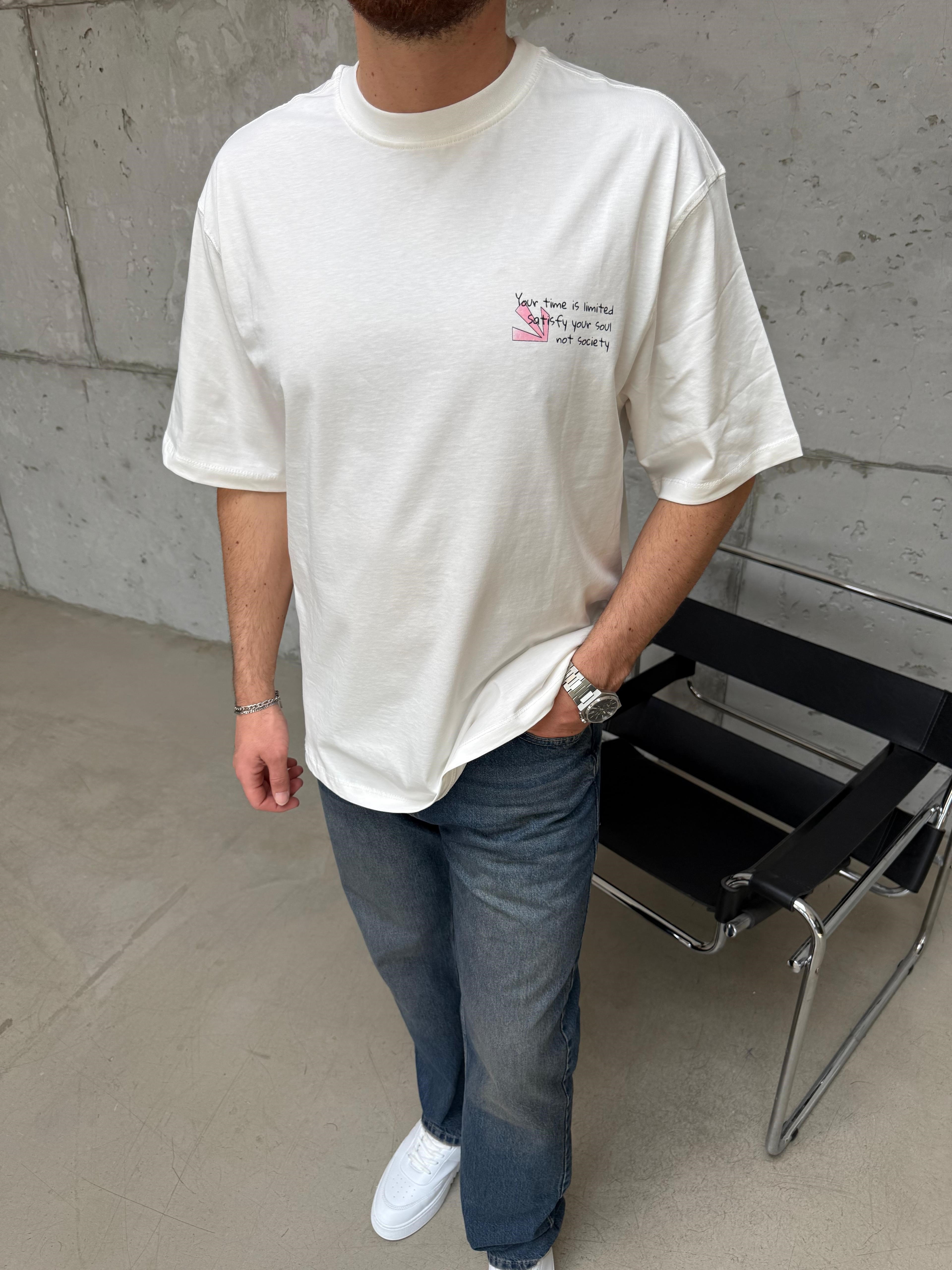 Şehir Baskı Oversize T-Shirt Beyaz