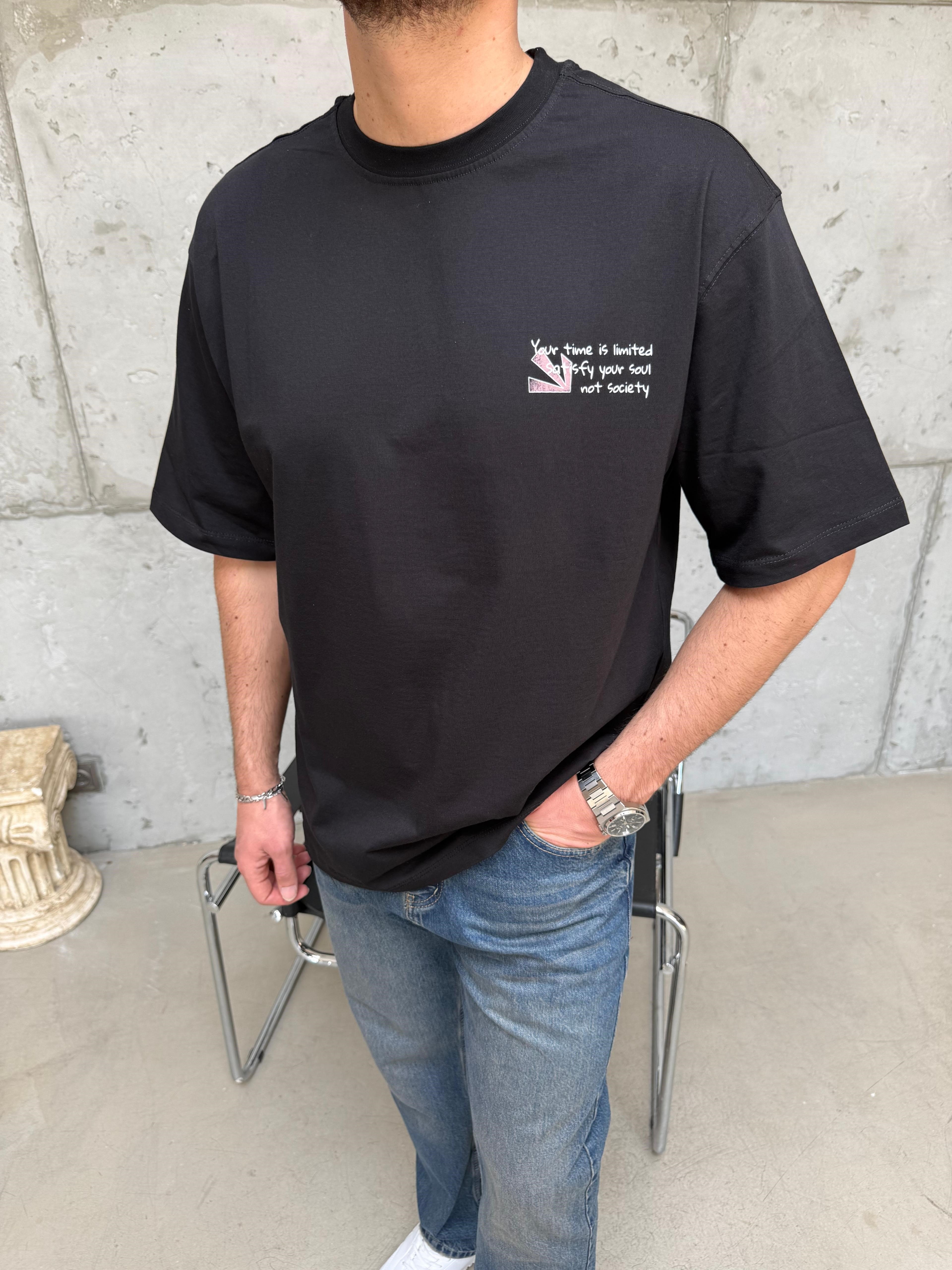 Şehir Baskı Oversize T-Shirt Siyah