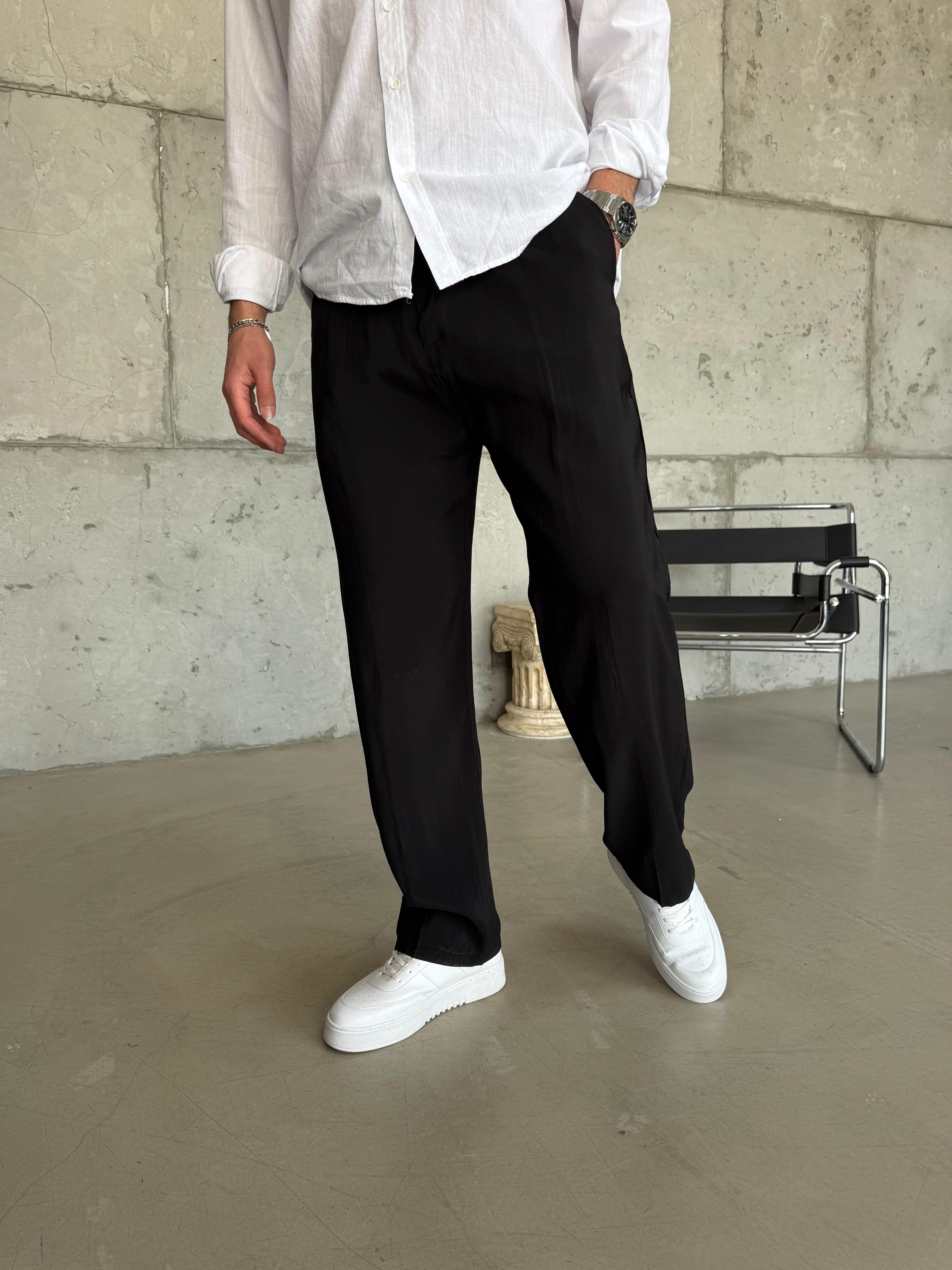Siyah Modal Kumaş Baggy Pantolon
