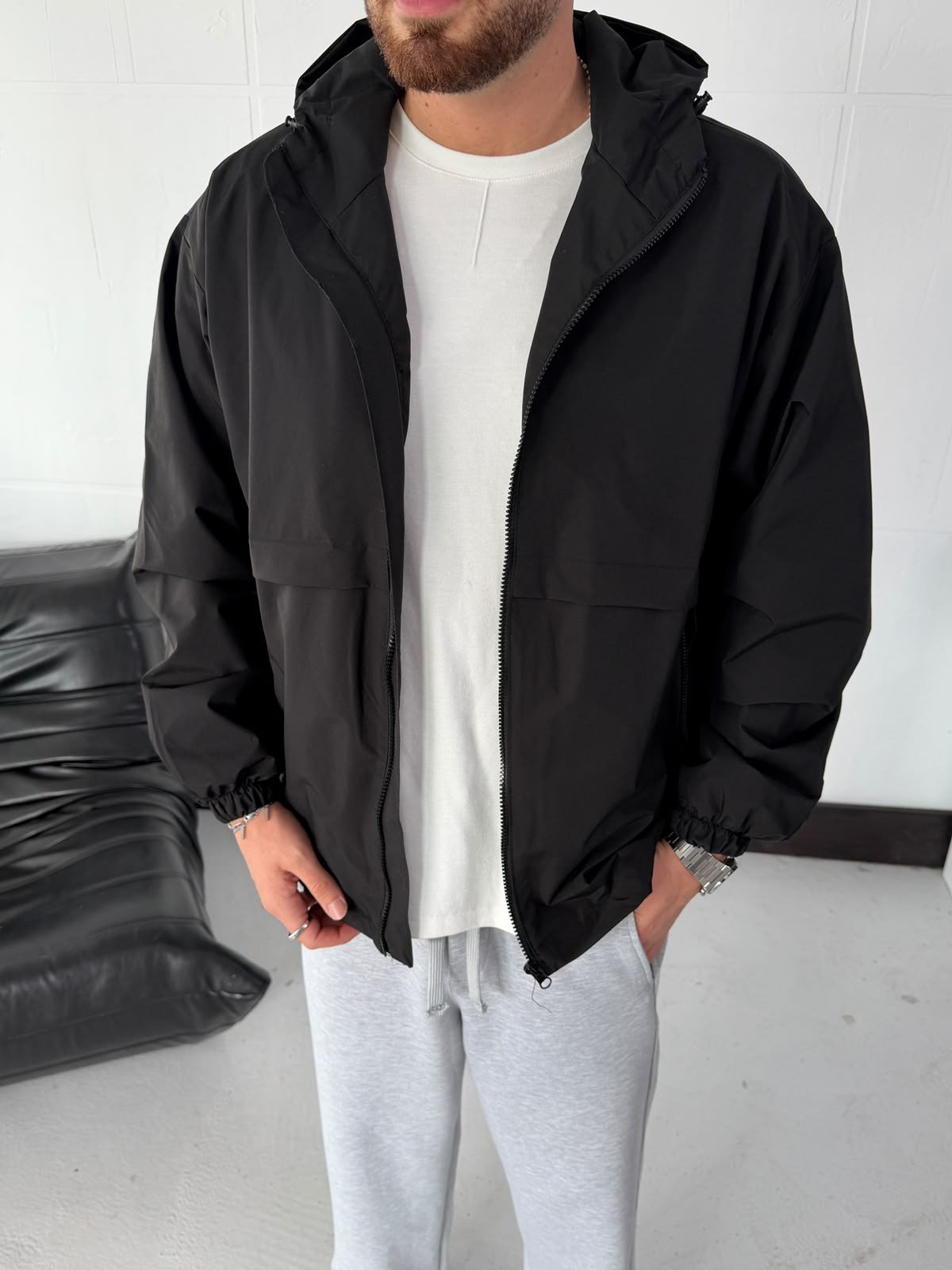 Siyah Oversize Yağmurluk