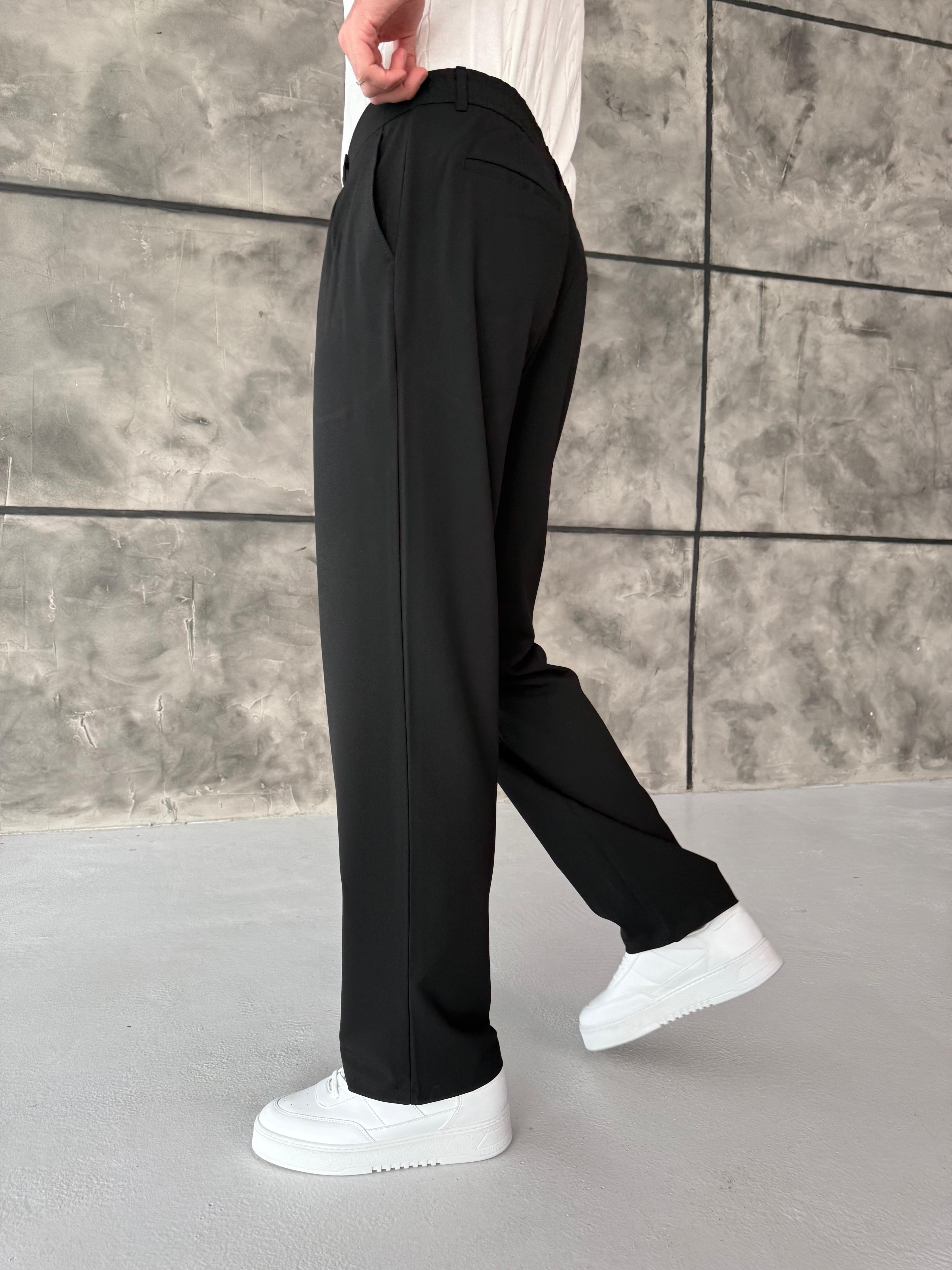 Siyah Pileli Baggy Kumaş Pantolon