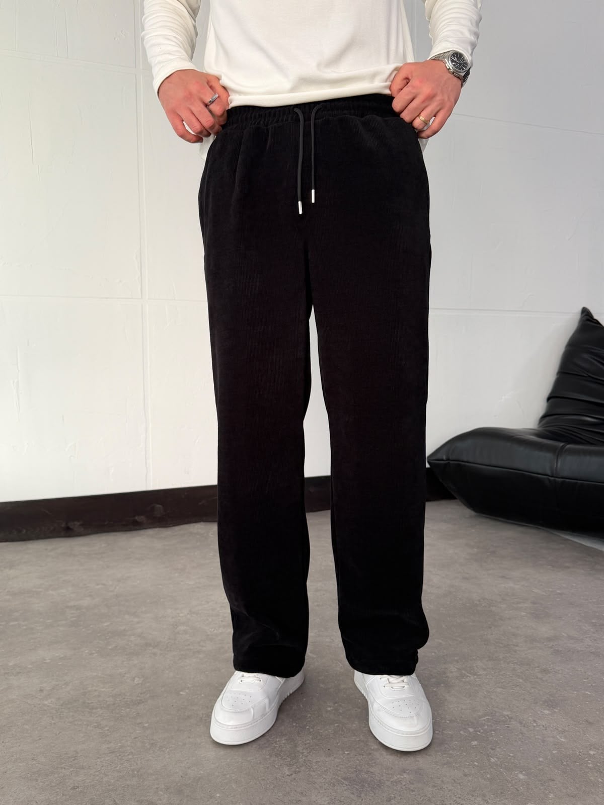 Siyah Premium Dokulu Pantolon