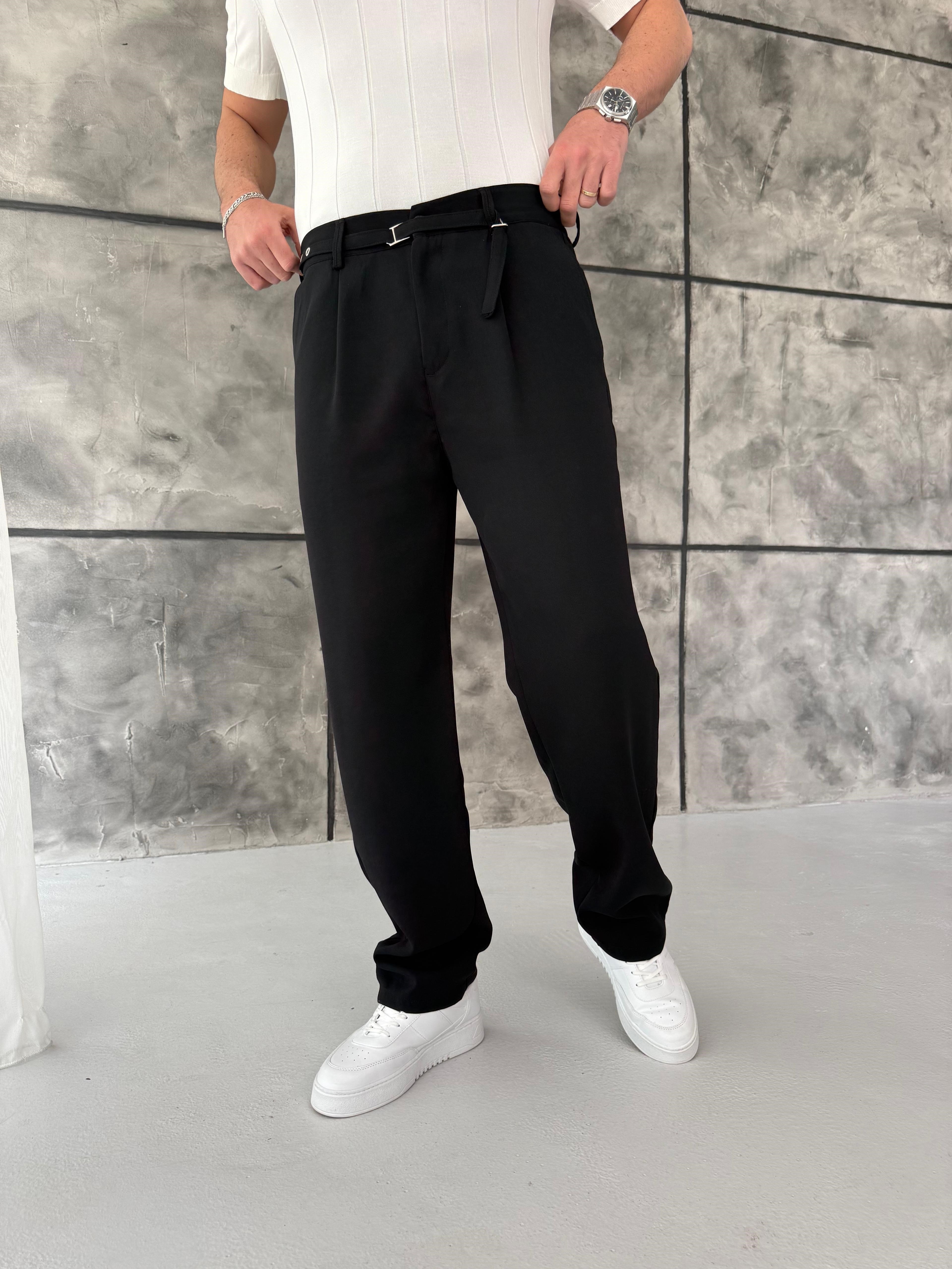 Siyah Premium Kemer Detaylı Pantolon