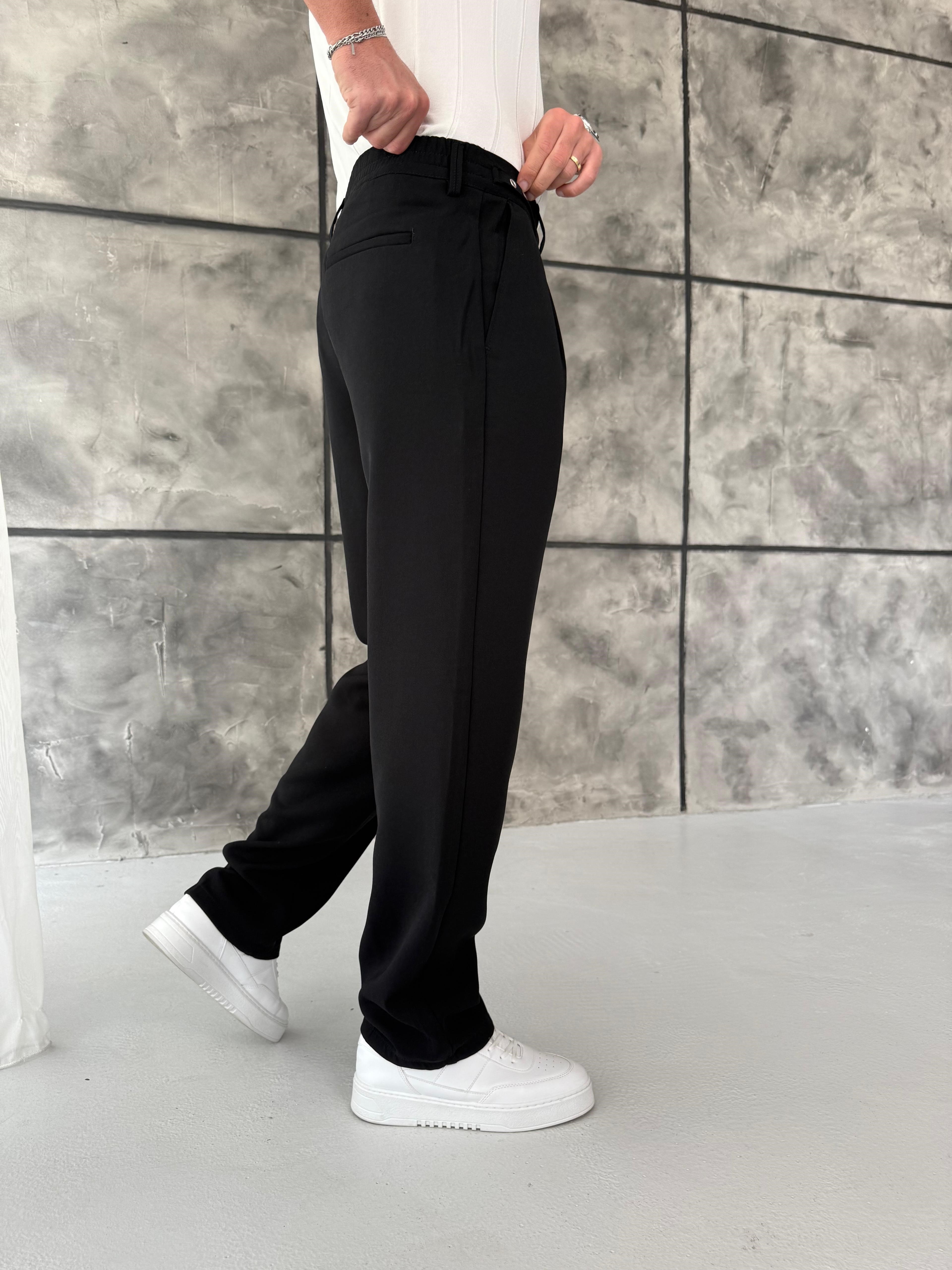 Siyah Premium Kemer Detaylı Pantolon