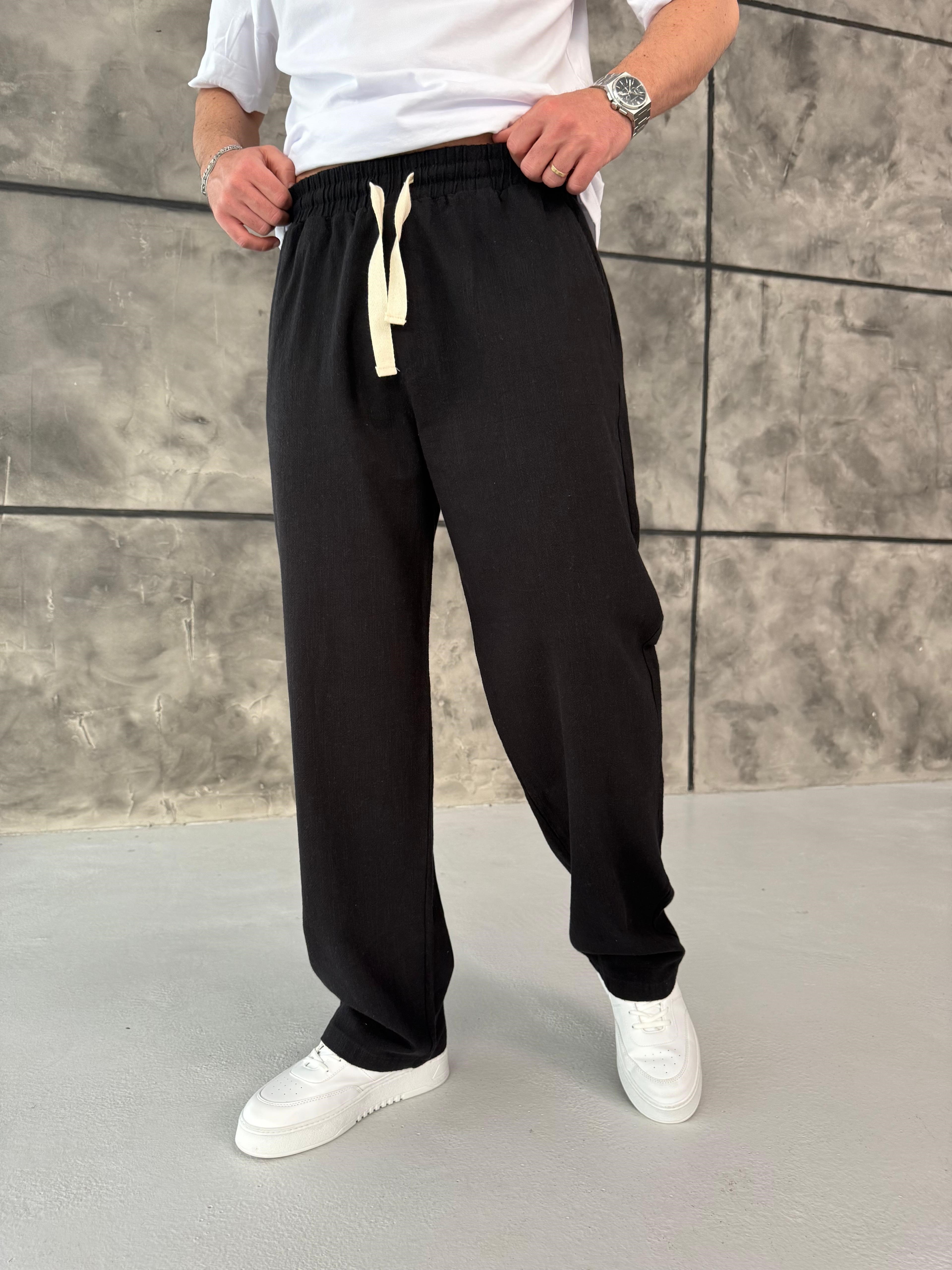 Siyah Premium Keten Pantolon